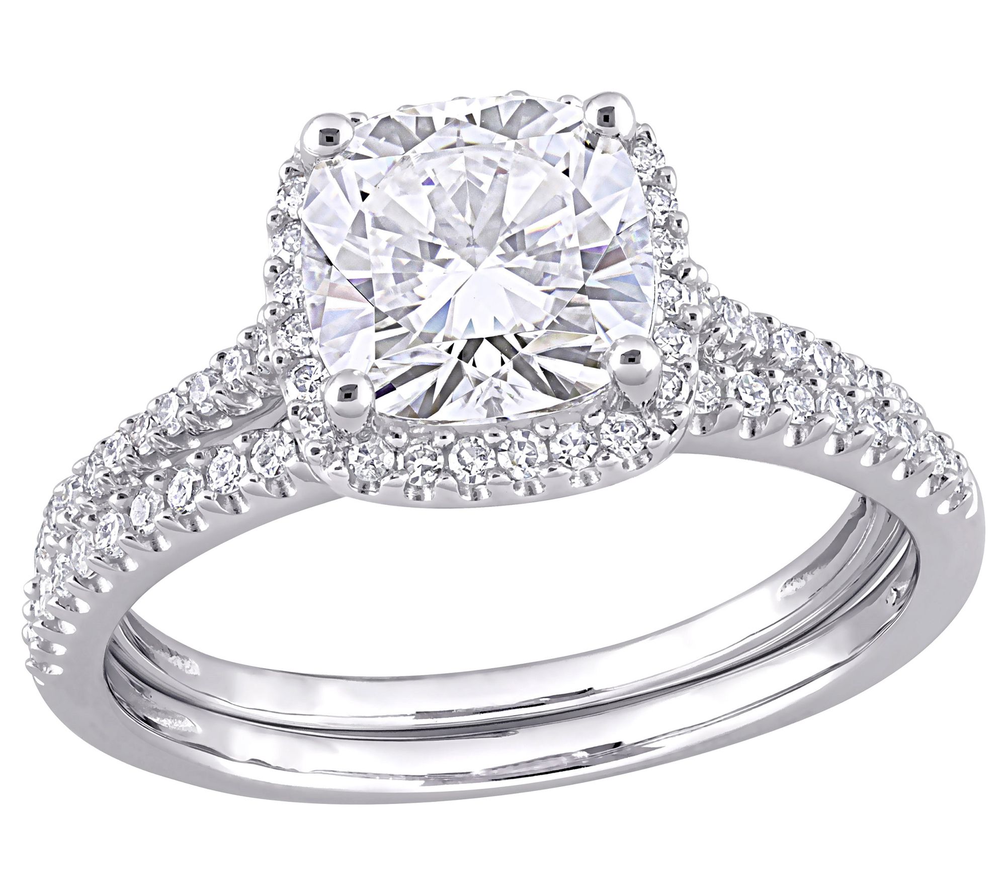MoissanIce 2.00 cttw Moissanite & Diamond Bridal Ring Set, 14K