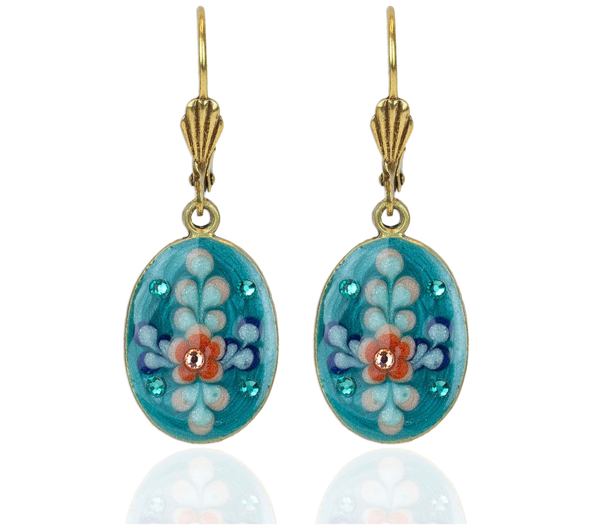 Anne Koplik Teal & Brown Crystal Floral Dangle Earrings - QVC.com