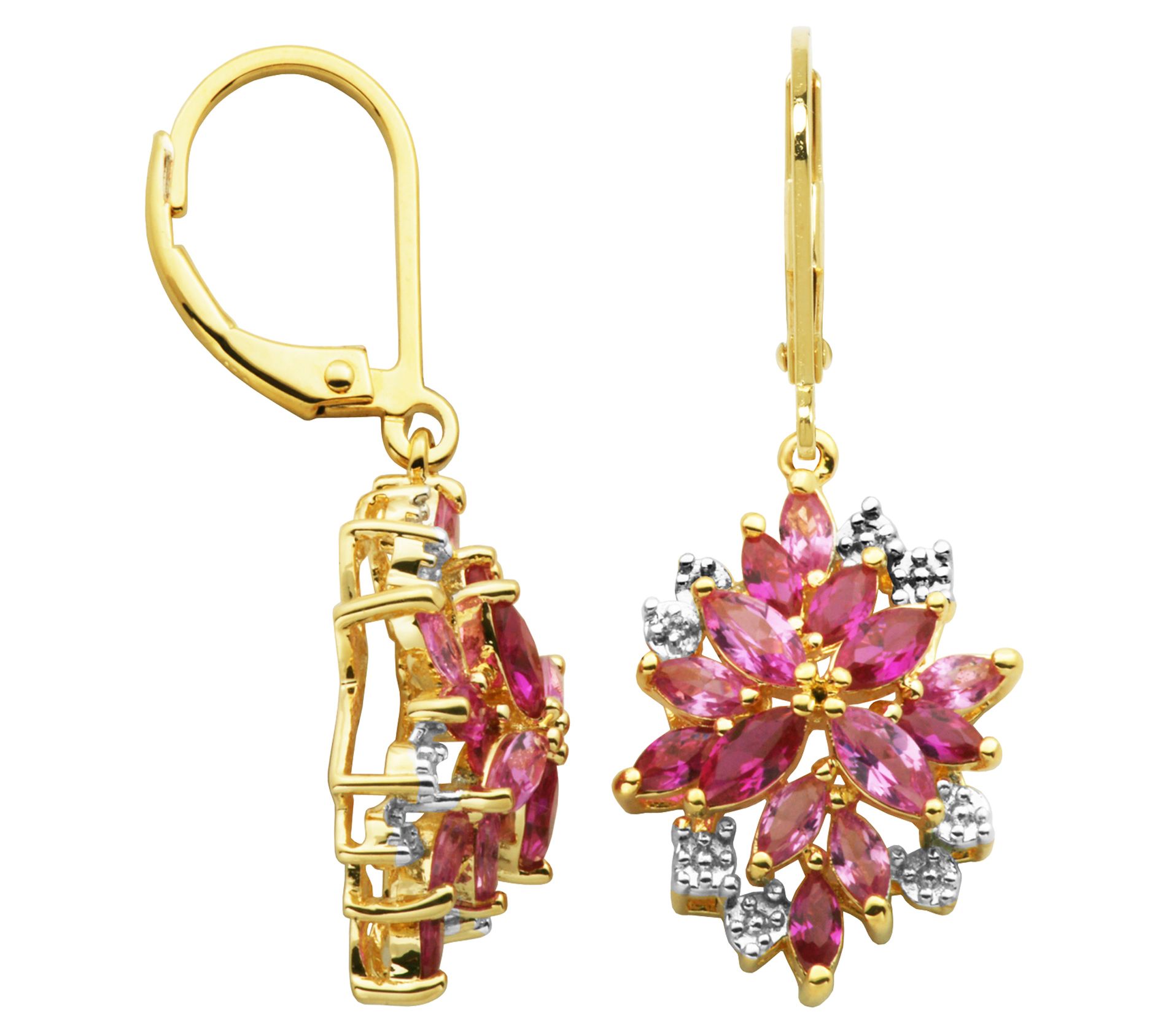 Affinity Gems Created Sapphire & Ruby Earrings, 18K Plated