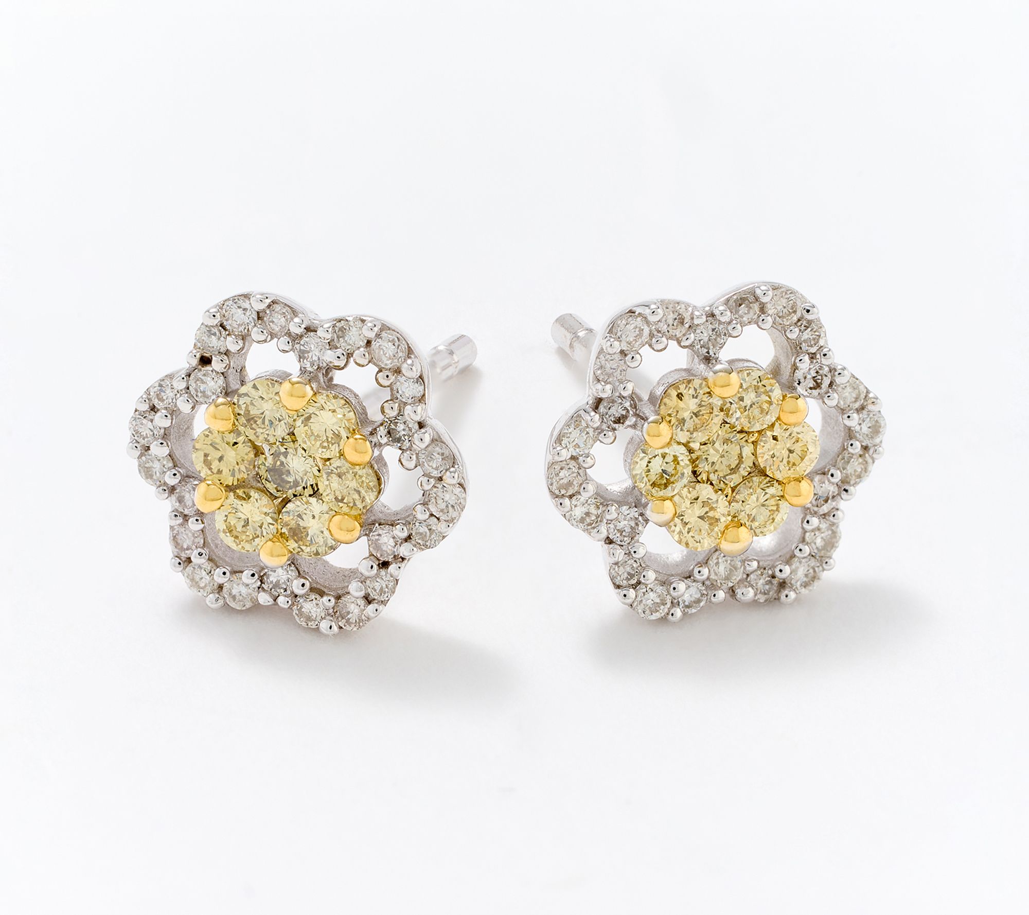 KALLATI Flower Yellow & White Diamond Earrings, 0.40 CTTW 14K