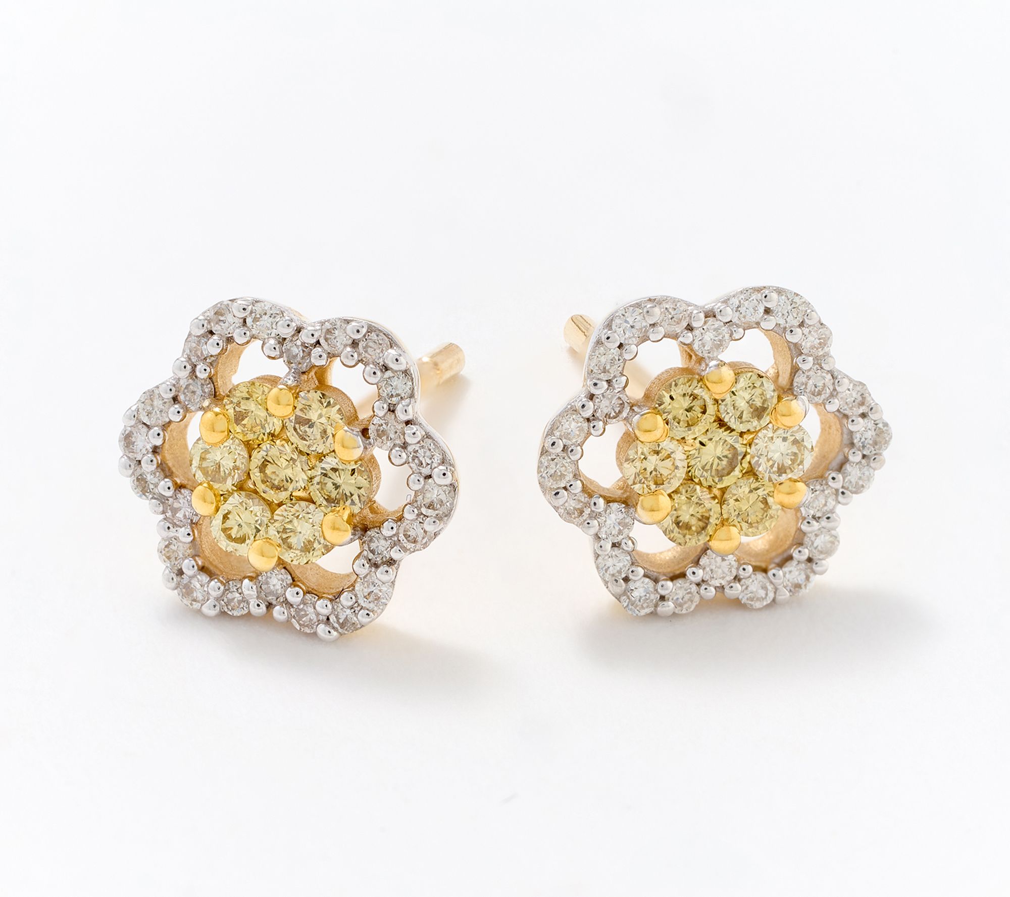 KALLATI Flower Yellow & White Diamond Earrings, 0.40 CTTW 14K