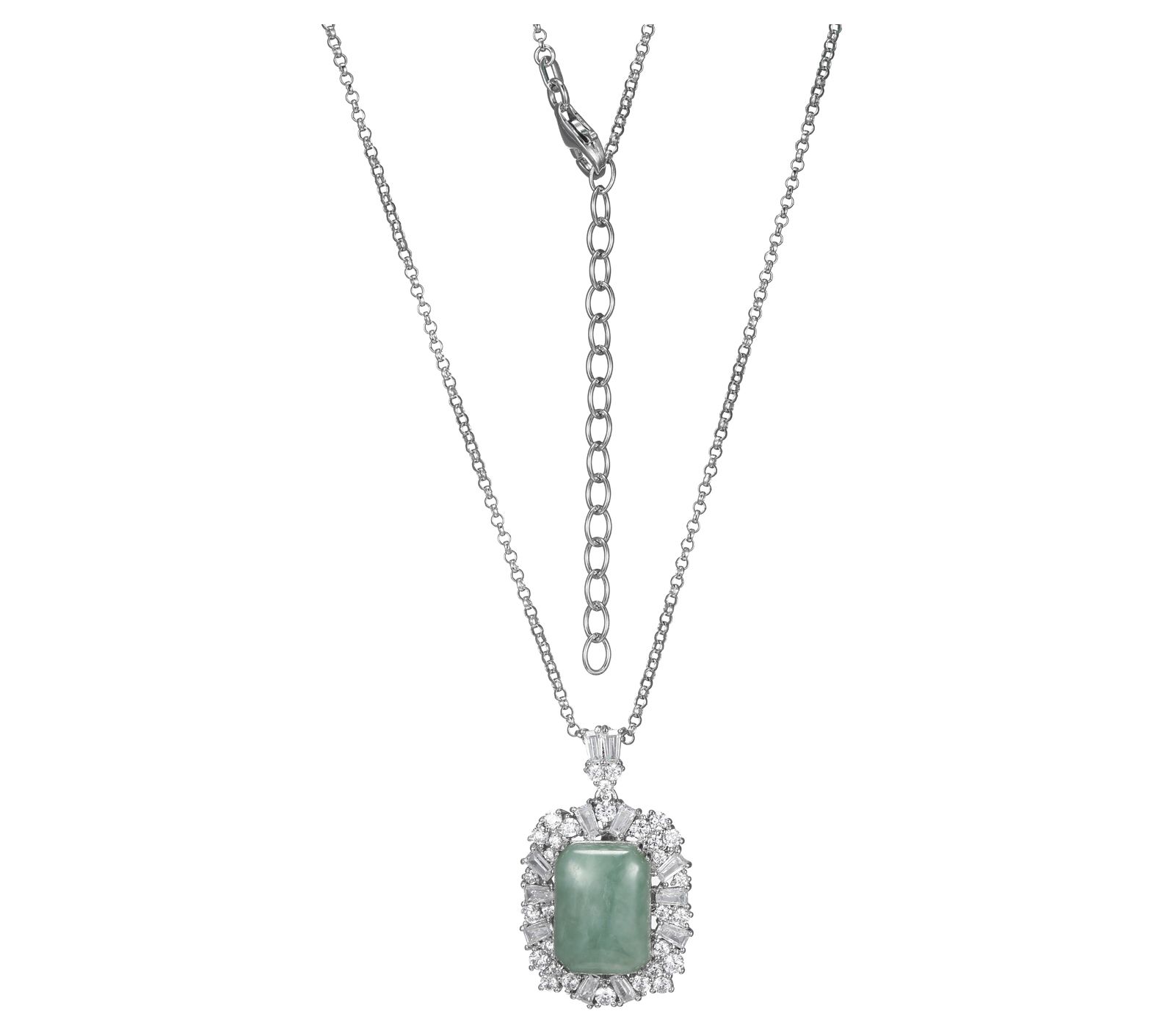 Sterling Silver Halo Jade Pendant w/ Chain