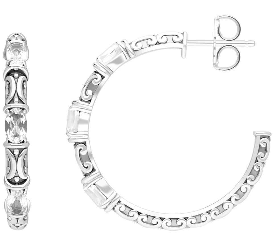 Elyse Ryan Sterling Silver White Topaz Scroll Hoop Earrings
