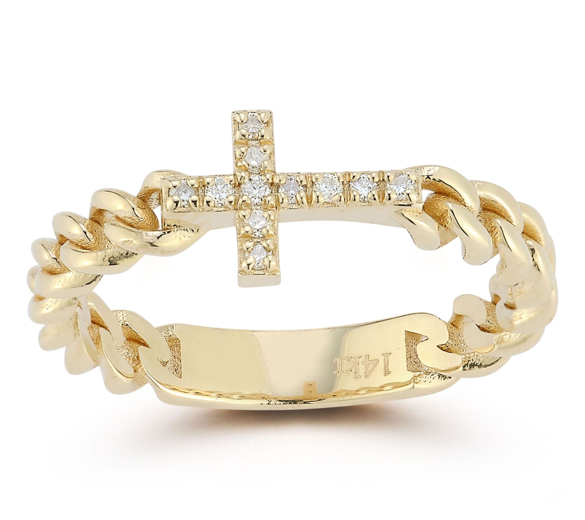 Luminosa Gold Diamond Cross Curb Link Ring, 14K