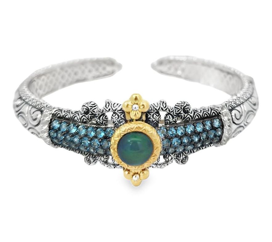 Barbara Bixby Sterling & 18K Gold Blue Topaz &Opal Cuff