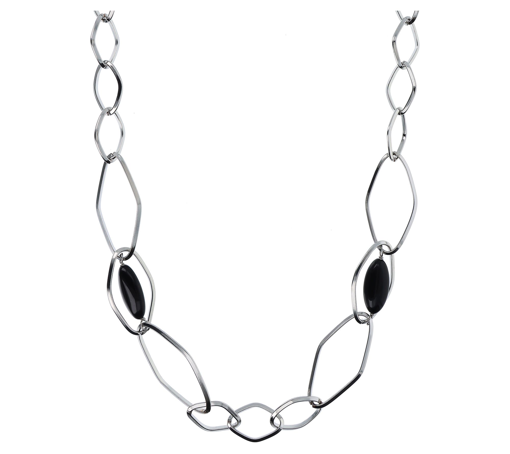 Steel by Design 36" Marquise Gemstone Bead Station Necklace