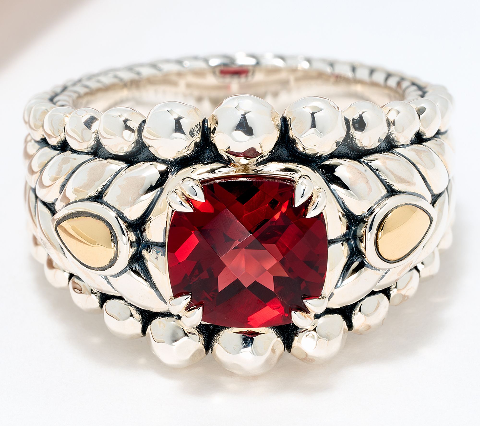 JAI Sterling Silver & 14K Lotus Hammered Bead Gemstone Ring