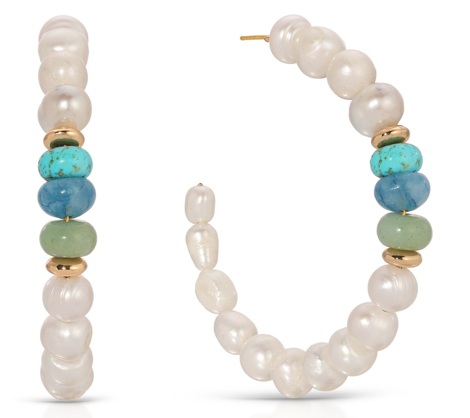Ettika Beach Day Cultured Pearl & Turquoise Hoop Earrings