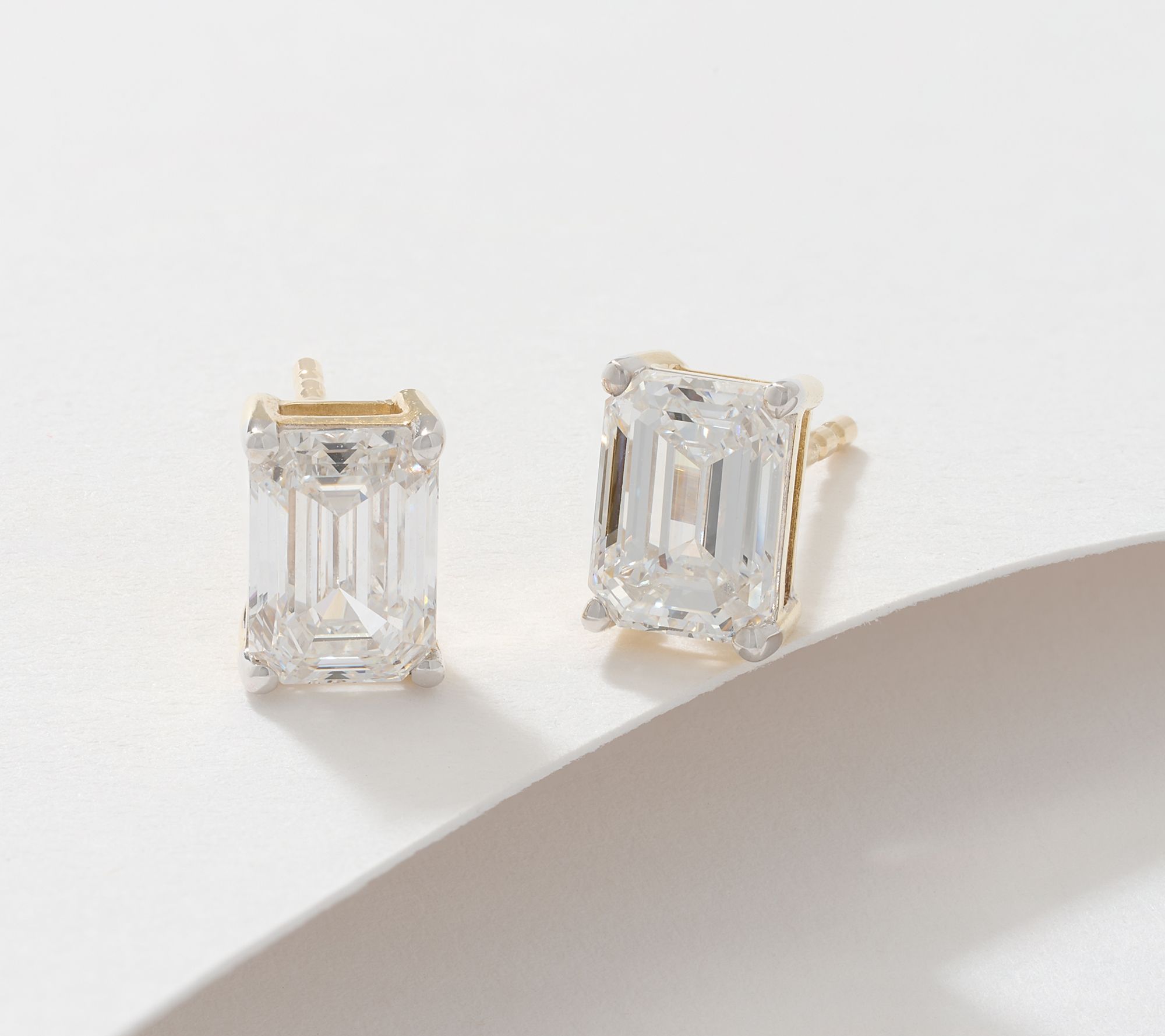 Fire Light Lab Grown Diamond 2.00 cttw Emerald Cut Studs, 14K