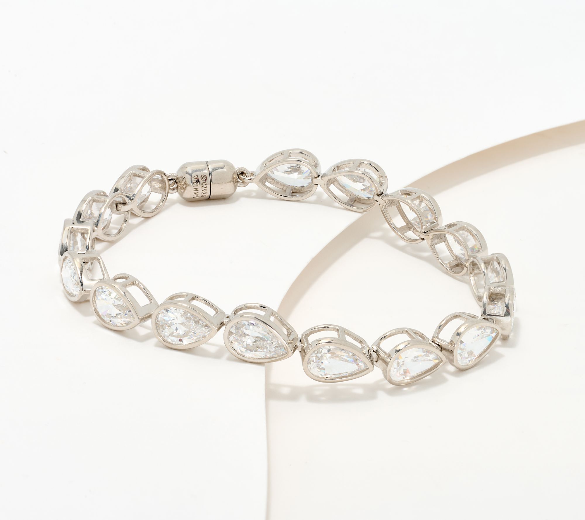 Diamonique Classics Pear Bezel Set Tennis Bracelet, Sterl