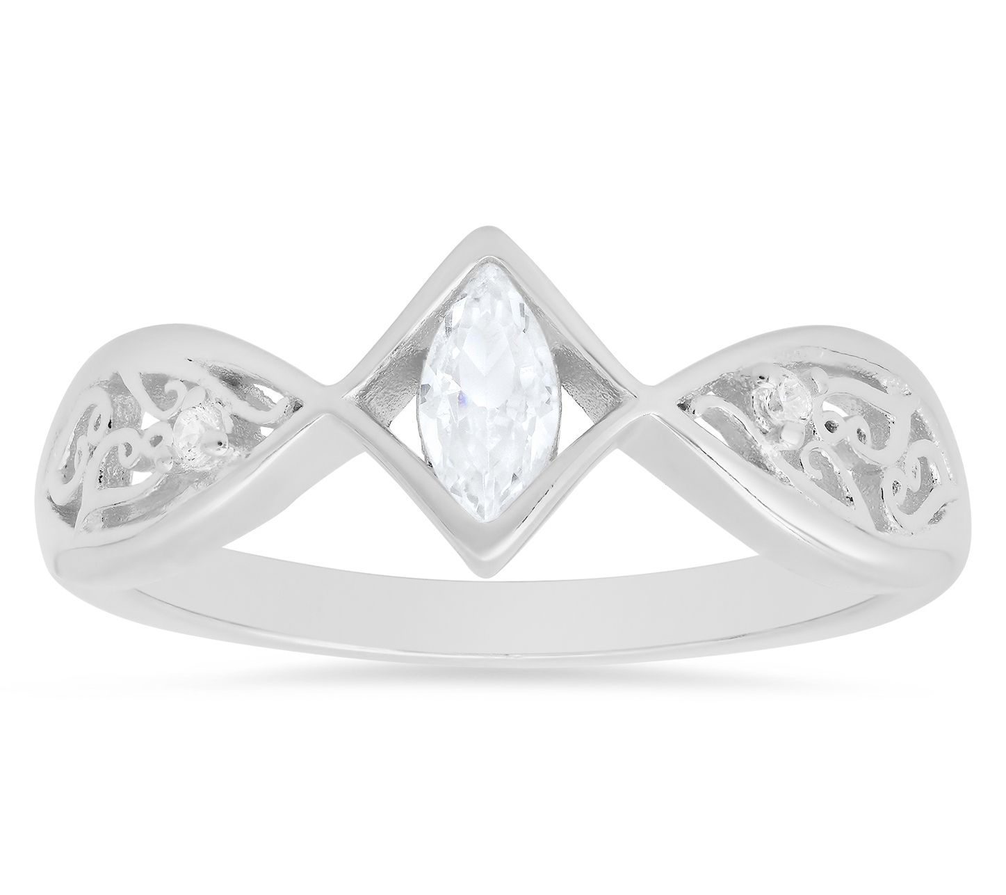 Diamonique Petite Vintage Marquise Cut FiligreeRing, Sterling