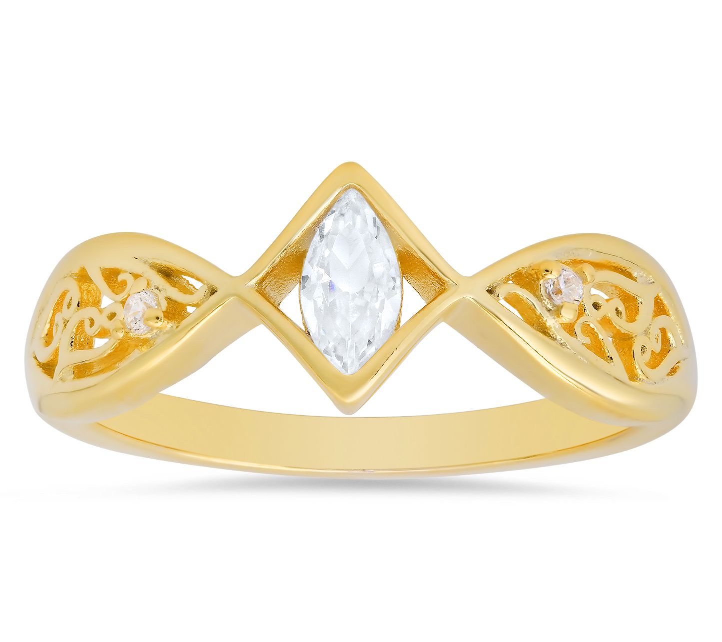 Diamonique Petite Vintage Marquise Cut FiligreeRing, Sterling