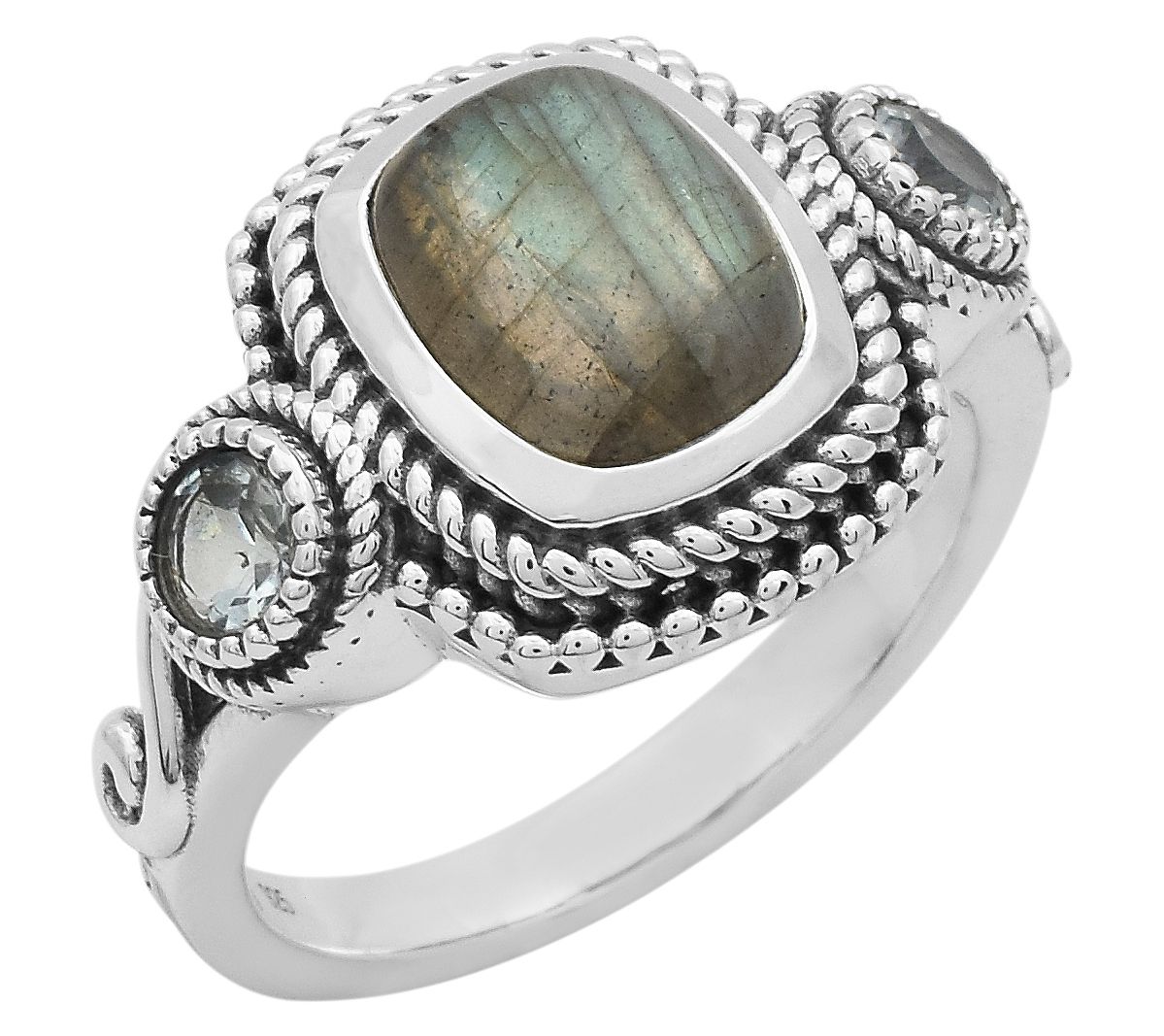 Artisan Crafted Labradorite & Blue Topaz Ring,Sterling
