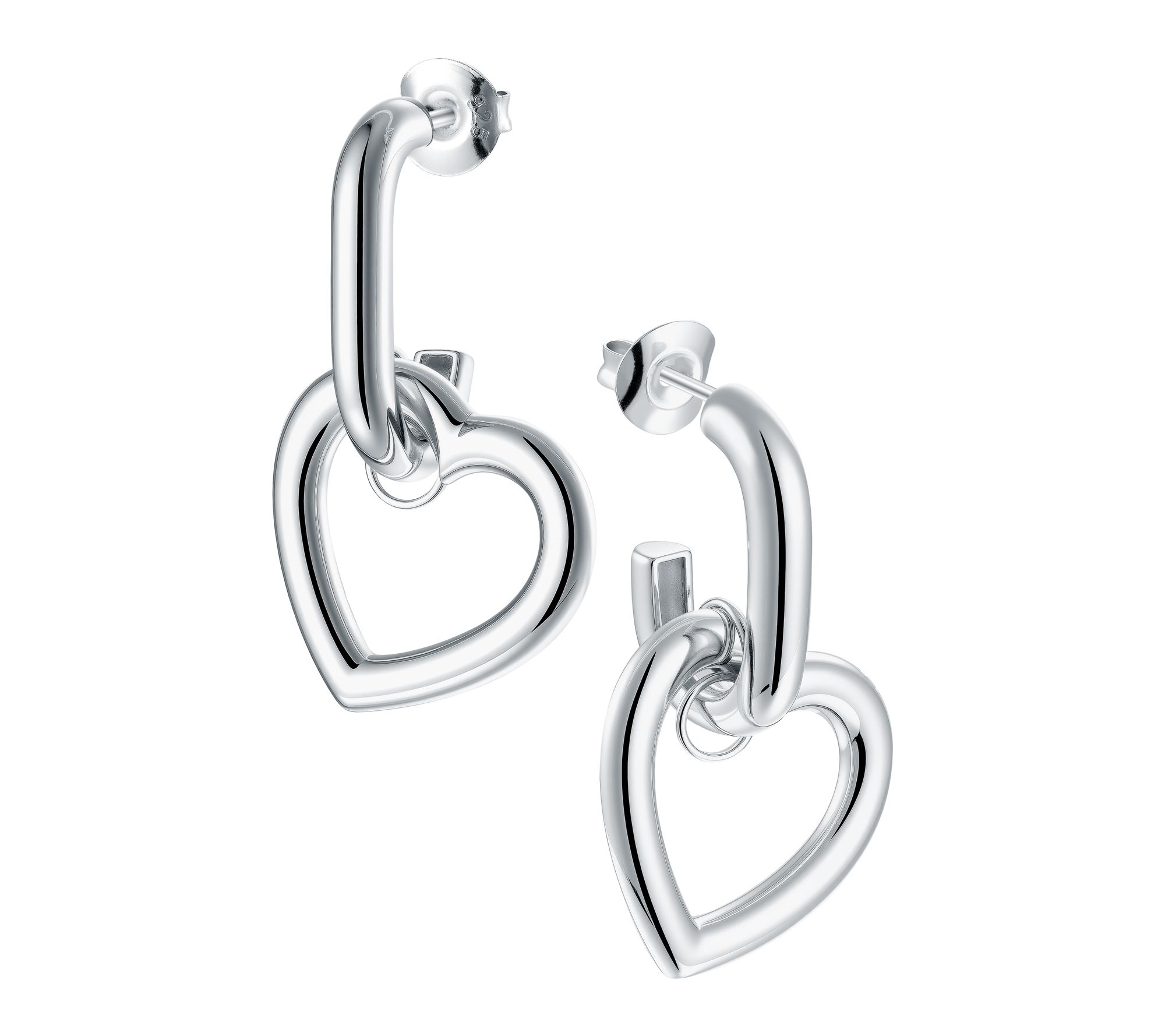 Silver Style Heart Shape Dangle Hoop Earring, Sterling