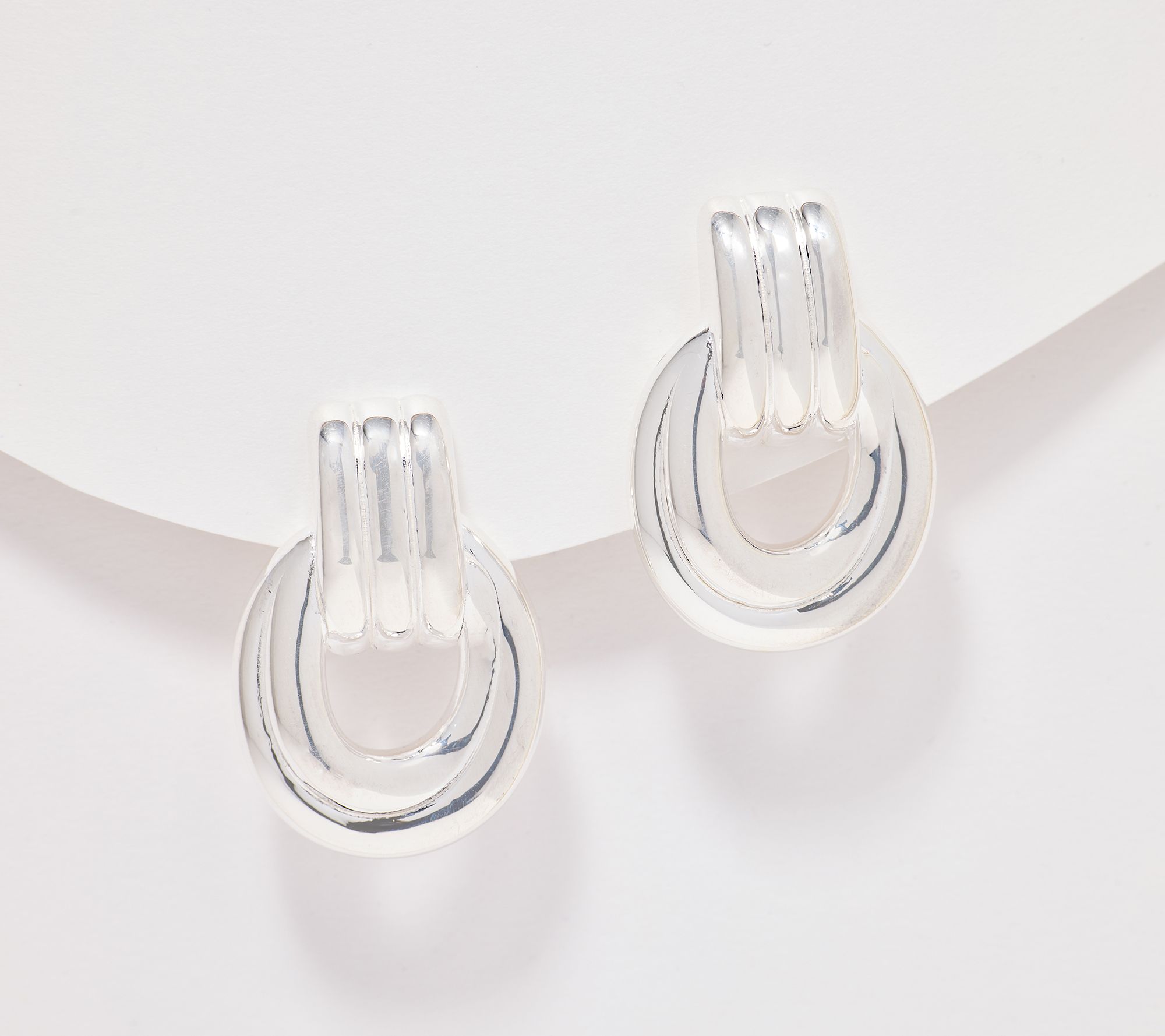 UltraFine 950 Silver Ribbed Door Knocker Earrings