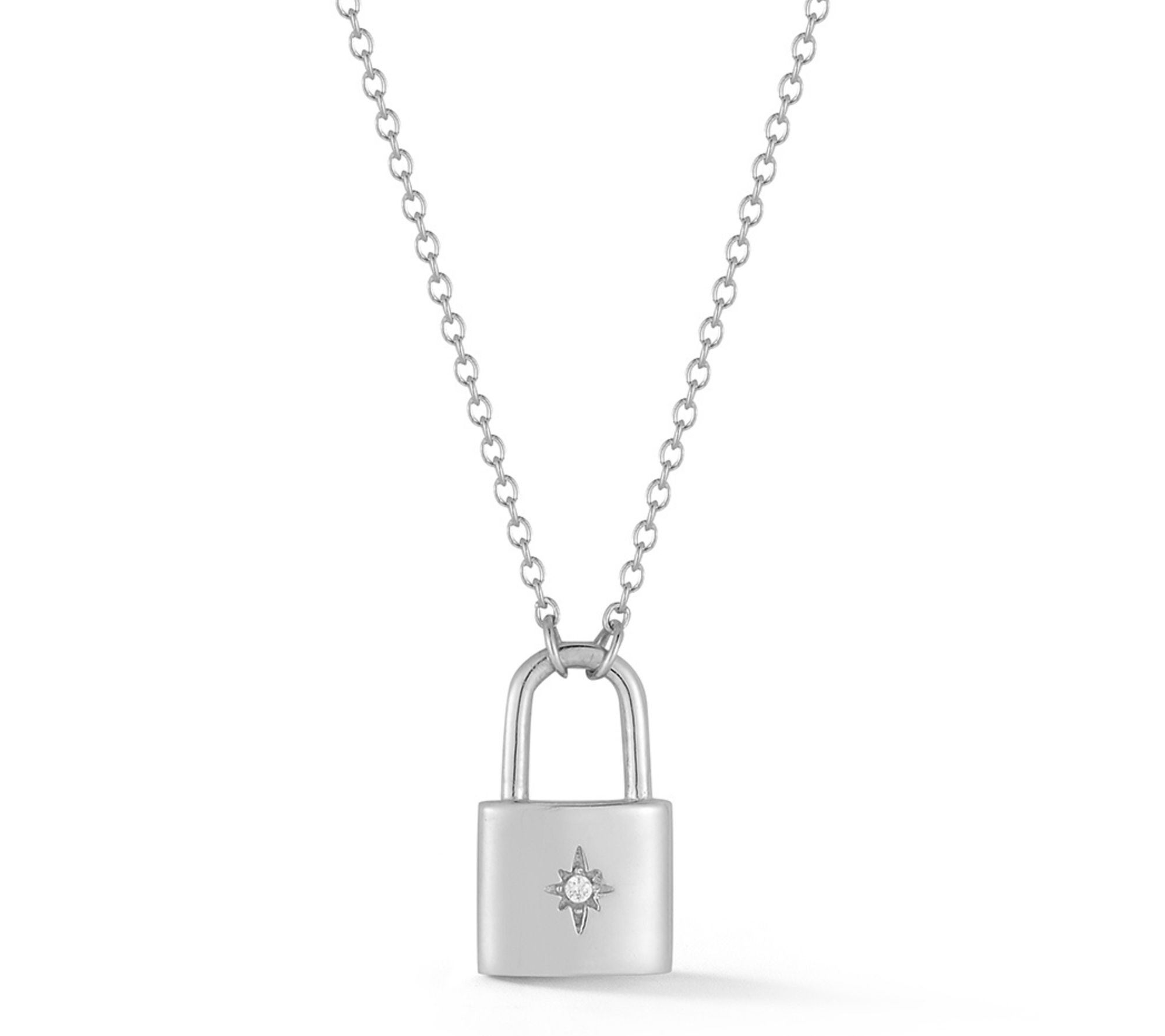 Sterlina Silver Padlock Pendant w/ Chain, Sterling