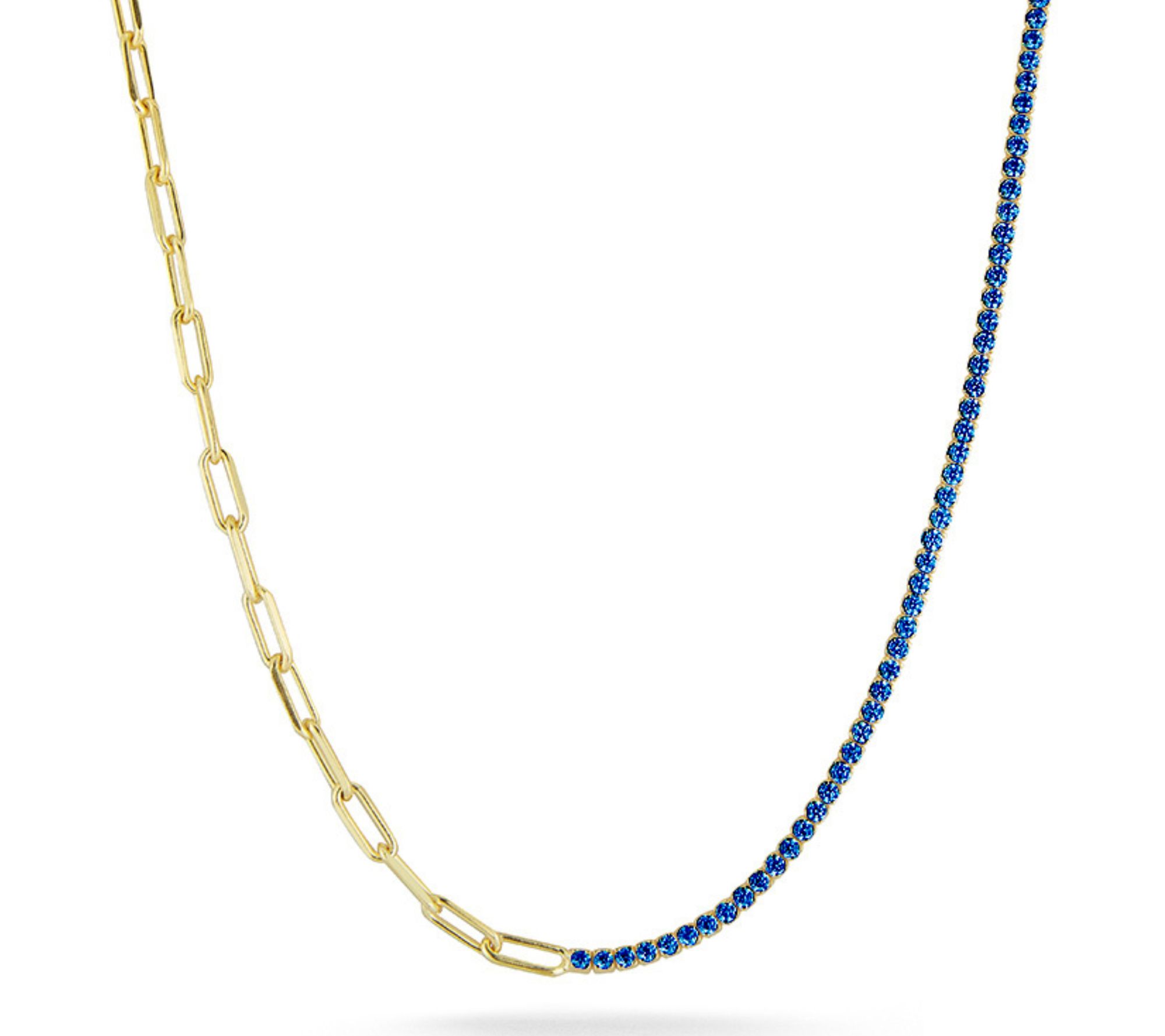 Sterlina Silver Paperclip & Tennis Necklace, 14K Gold Plated