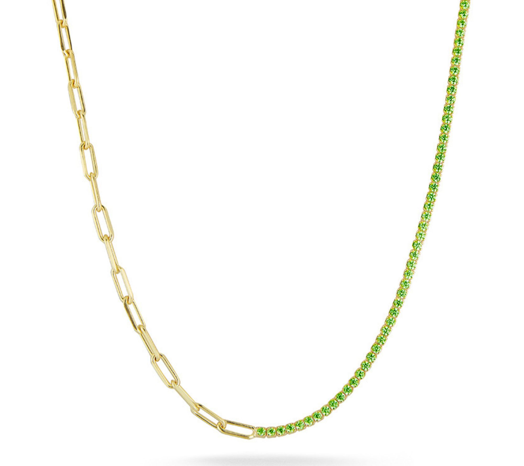 Sterlina Silver Paperclip & Tennis Necklace, 14K Gold Plated