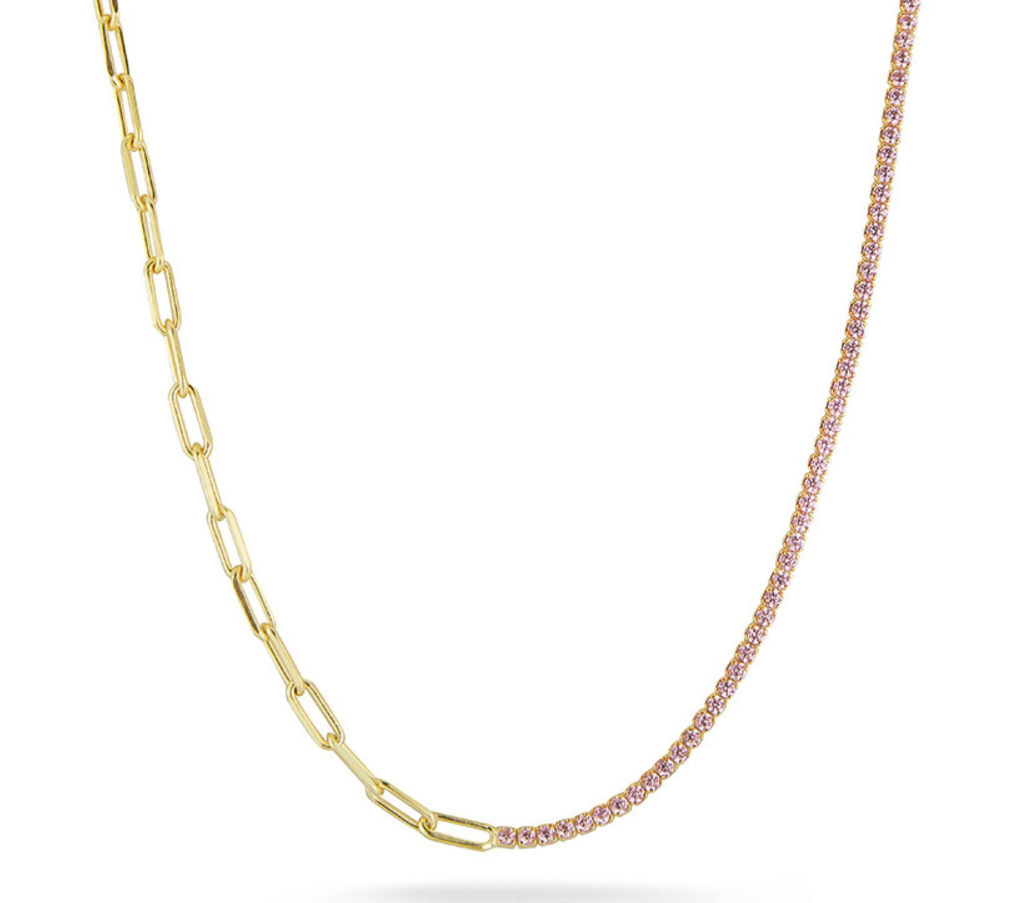 Sterlina Silver Paperclip & Tennis Necklace, 14K Gold Plated