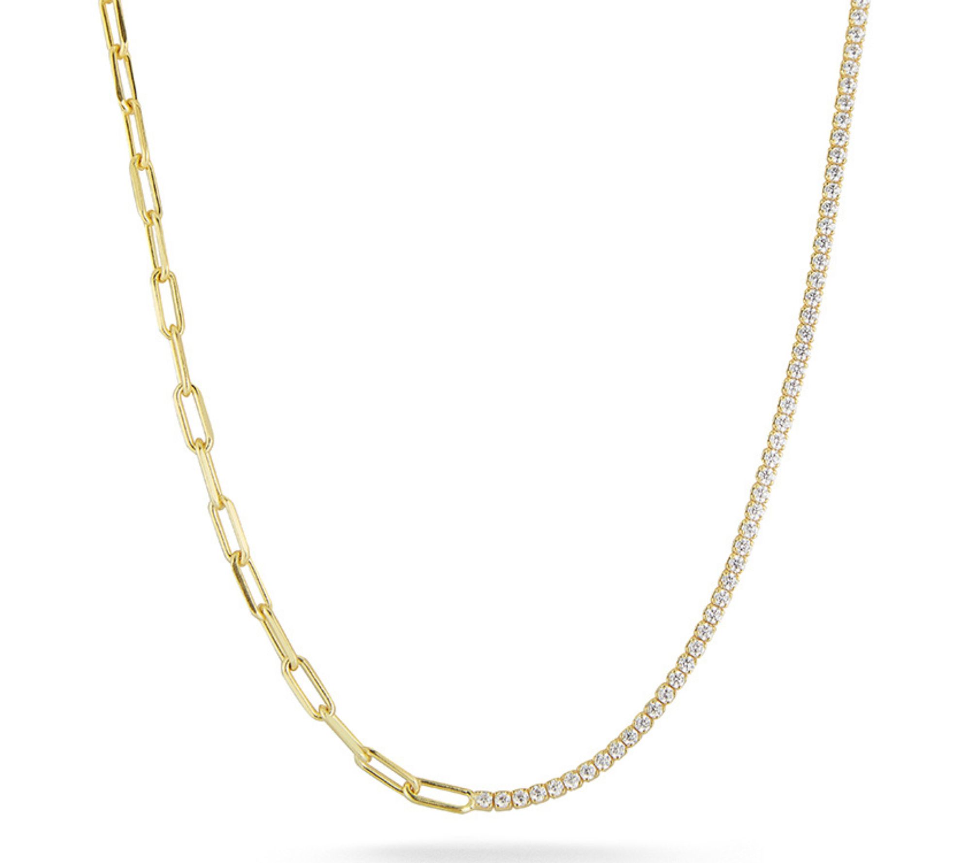 Sterlina Silver Paperclip & Tennis Necklace, 14K Gold Plated