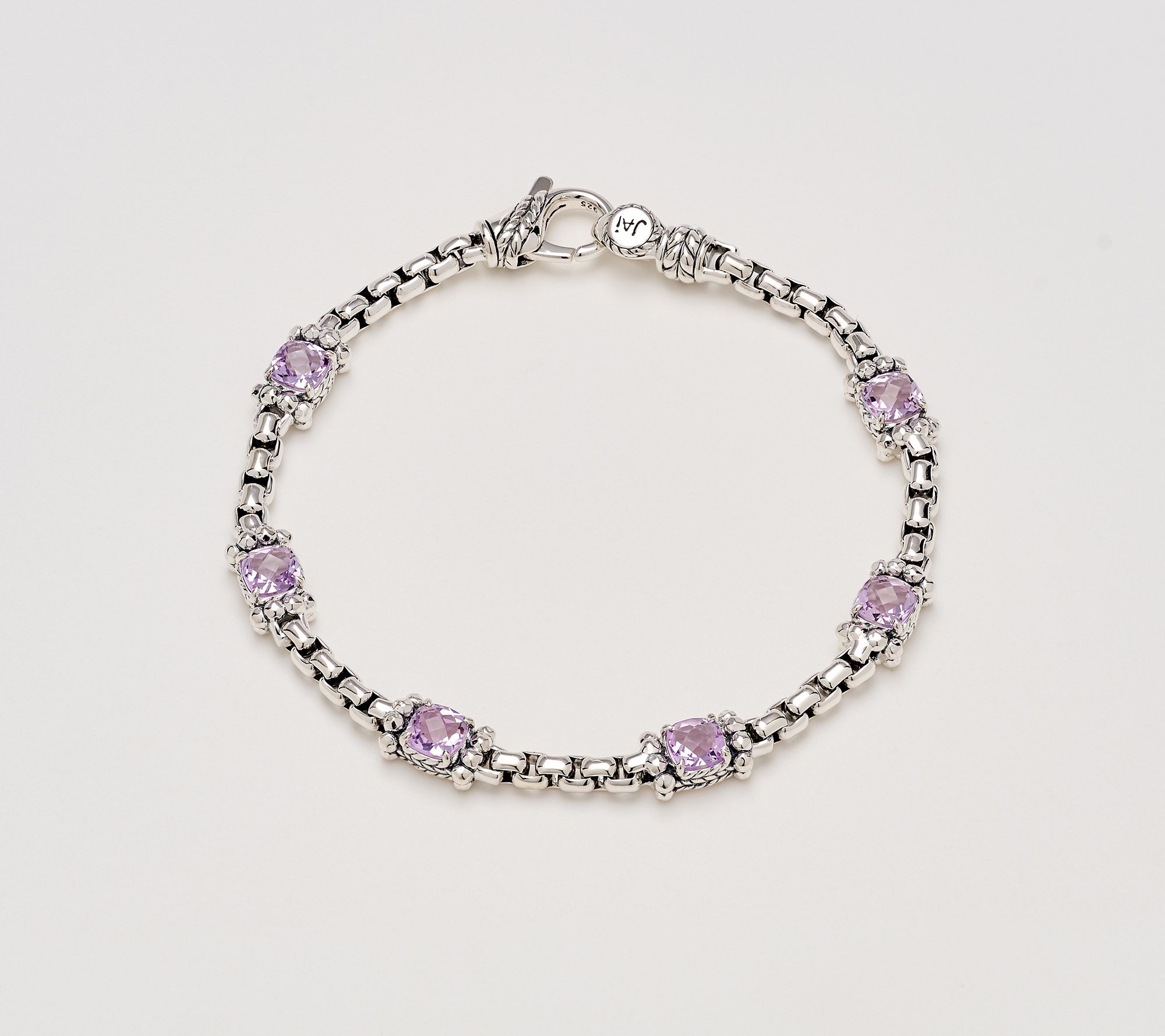  JAI Sterling Silver Cushion Gemstone Shimmer Bead Bracelet