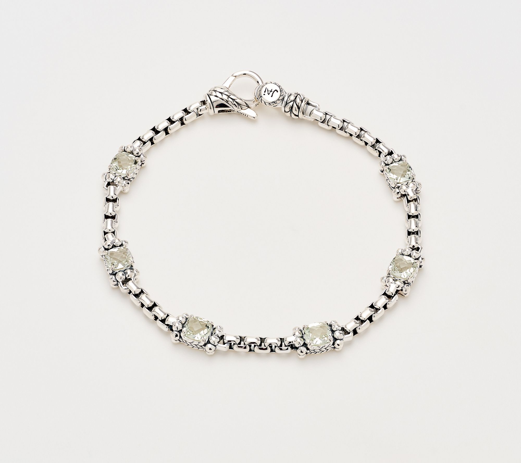 JAI Sterling Silver Cushion Gemstone Shimmer Bead Bracelet