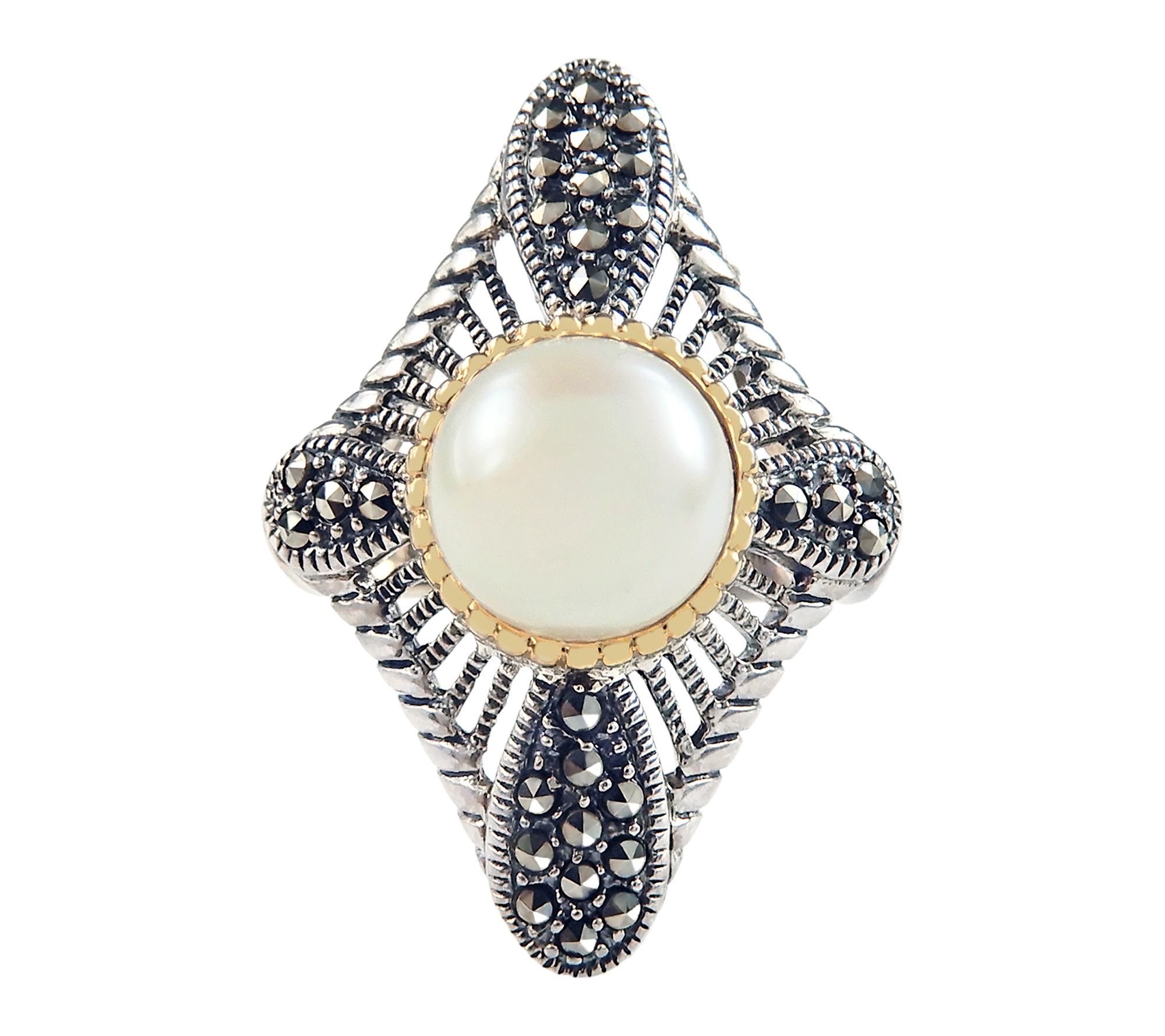 Suspicion Cultured Pearl & Marcasite Ring, Sterling Silver