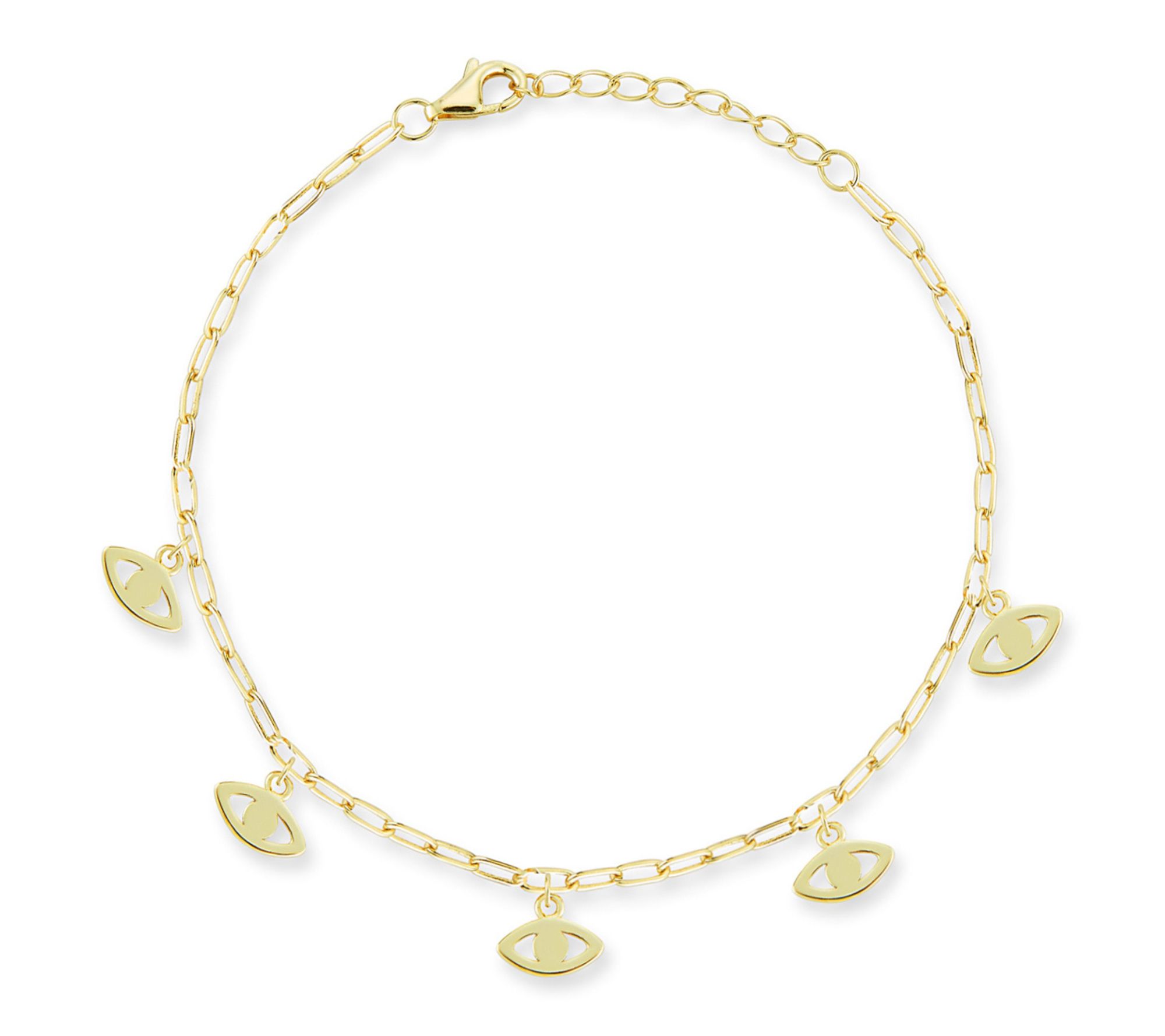 Sterlina Silver Evil Eye Charm Bracelet, 14K Go ld Plated