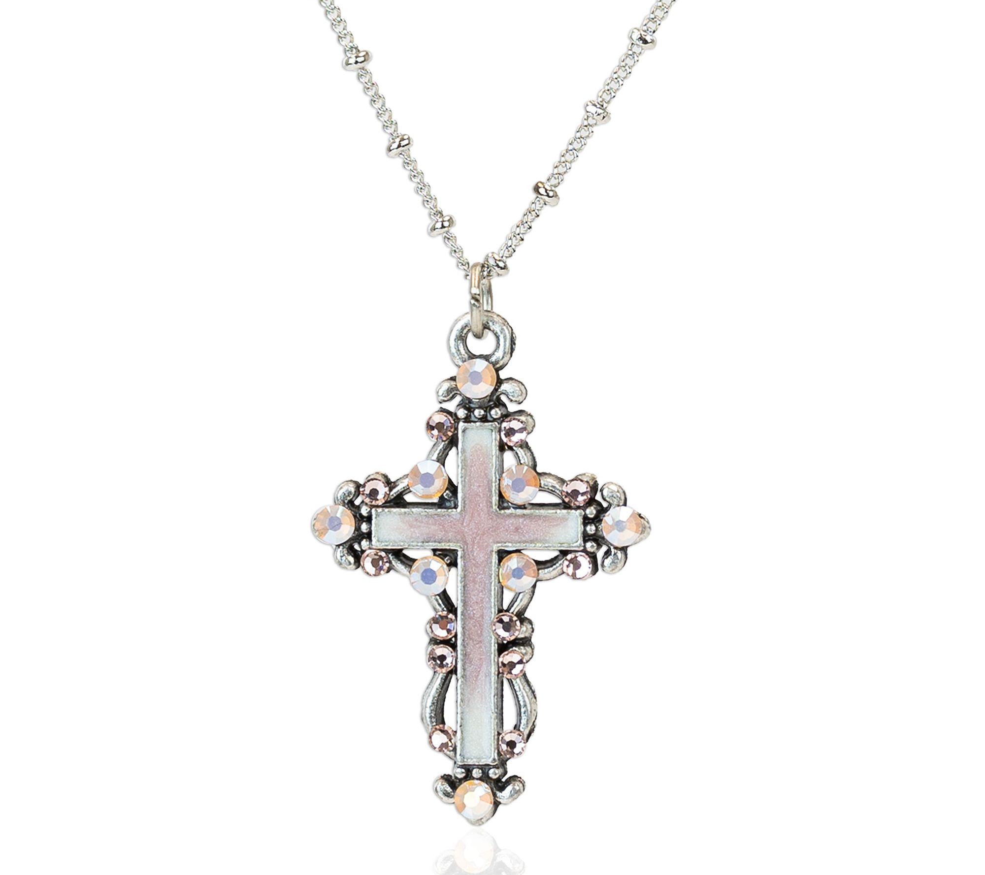 Anne Koplik Vintage Pink Crystal Cross Pendantw/ Chain