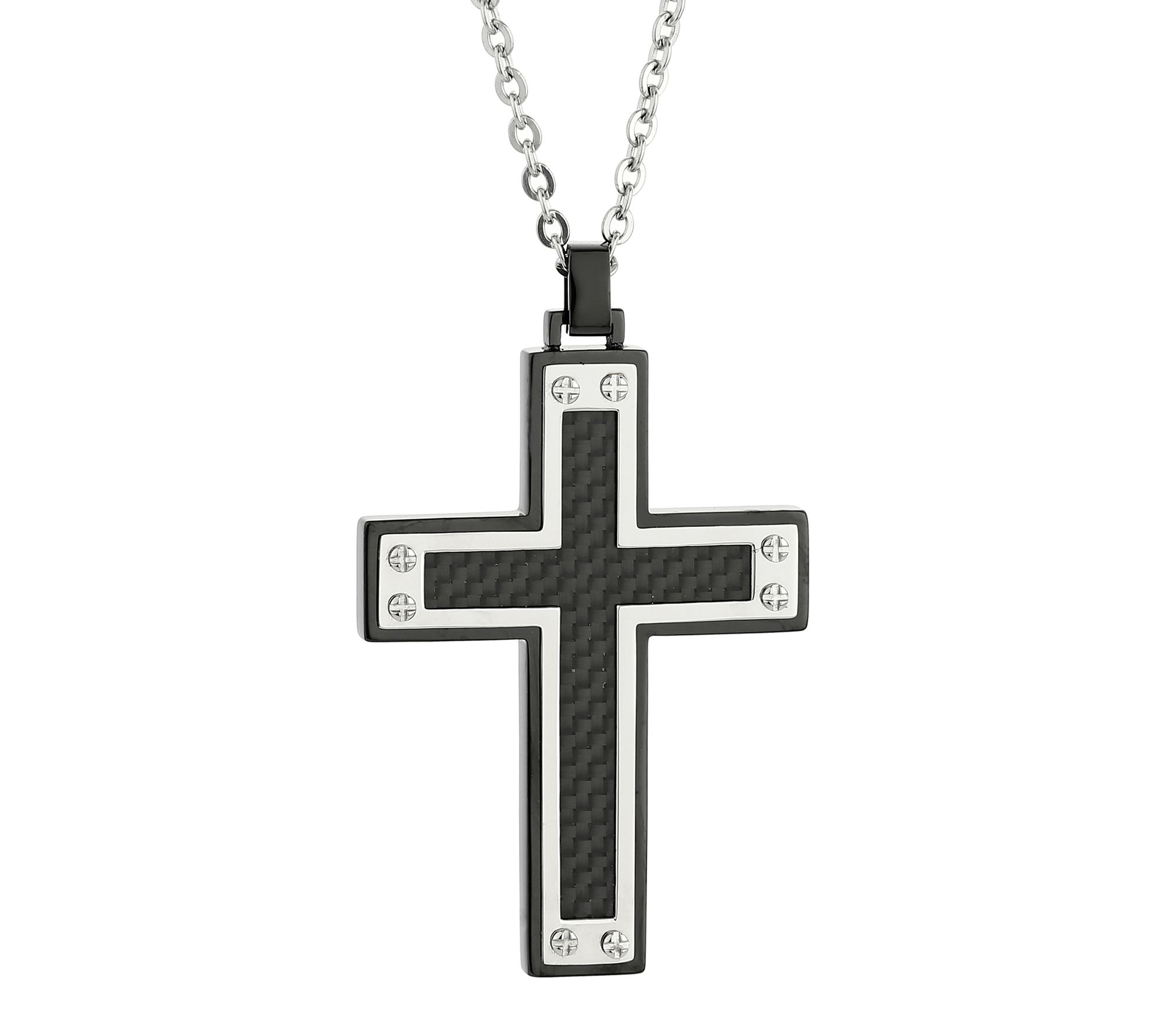 LYNX Men's Stainless Steel Black IP Cross Pendant w/ Chain