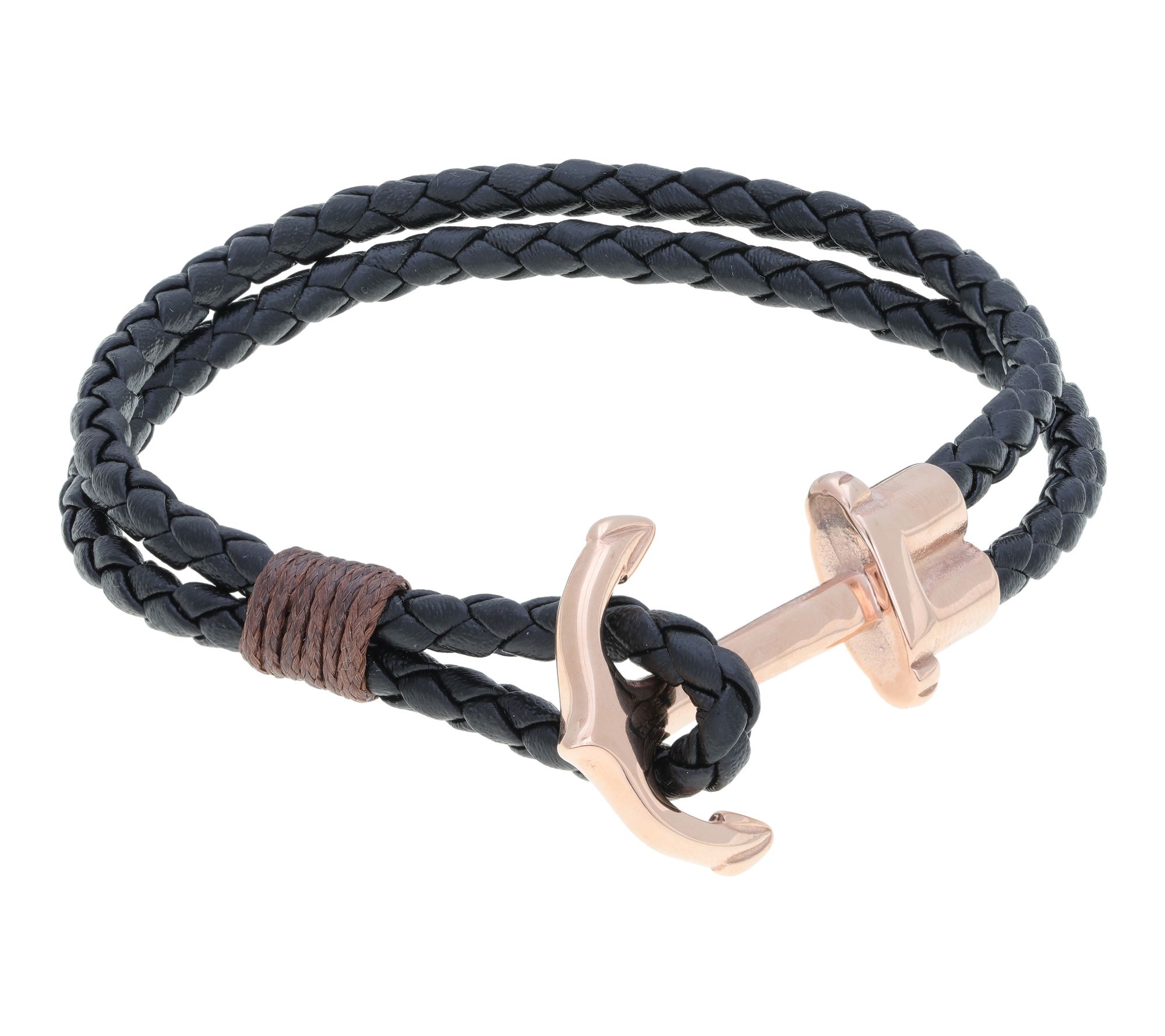 LYNX Men's Rosetone Stainless Steel & Black Leather Bracelet