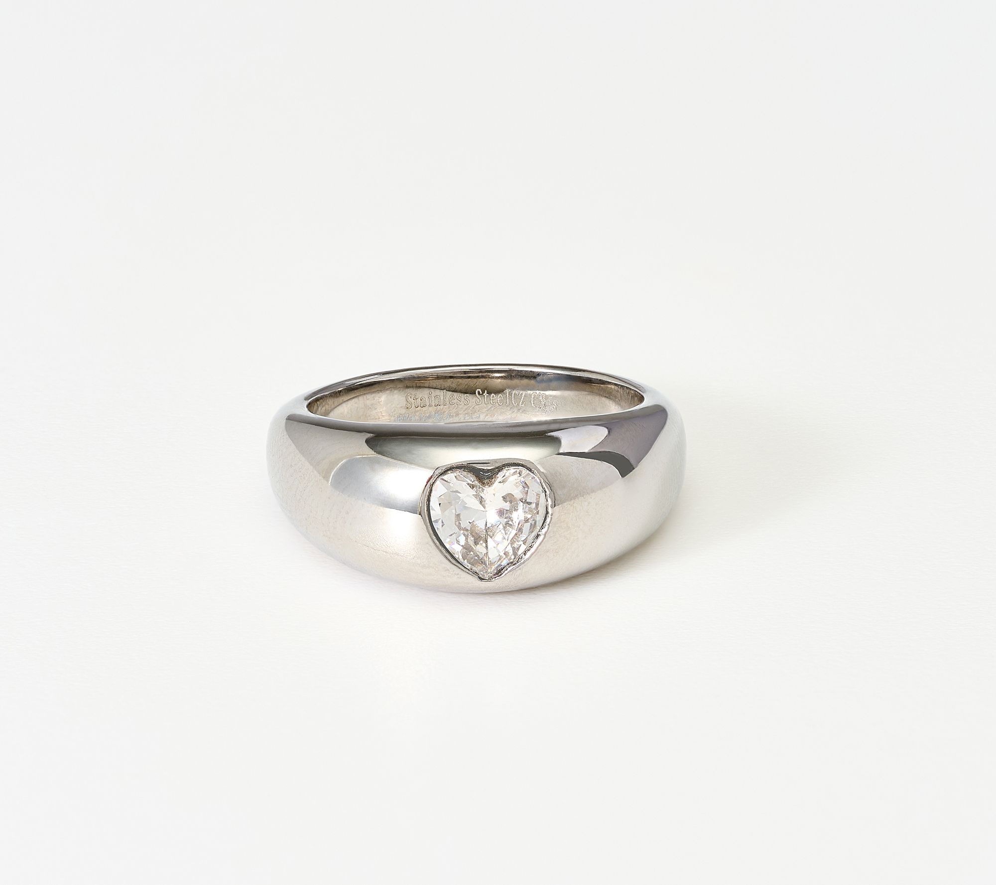  Steel by Diamonique Single Heart Cut Ring