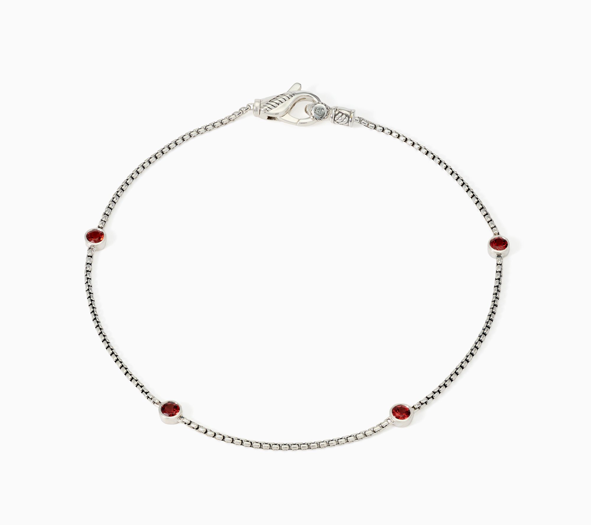 JAI Sterling Silver Baby Box Bezel Set Gemstone Anklet, 4.2g