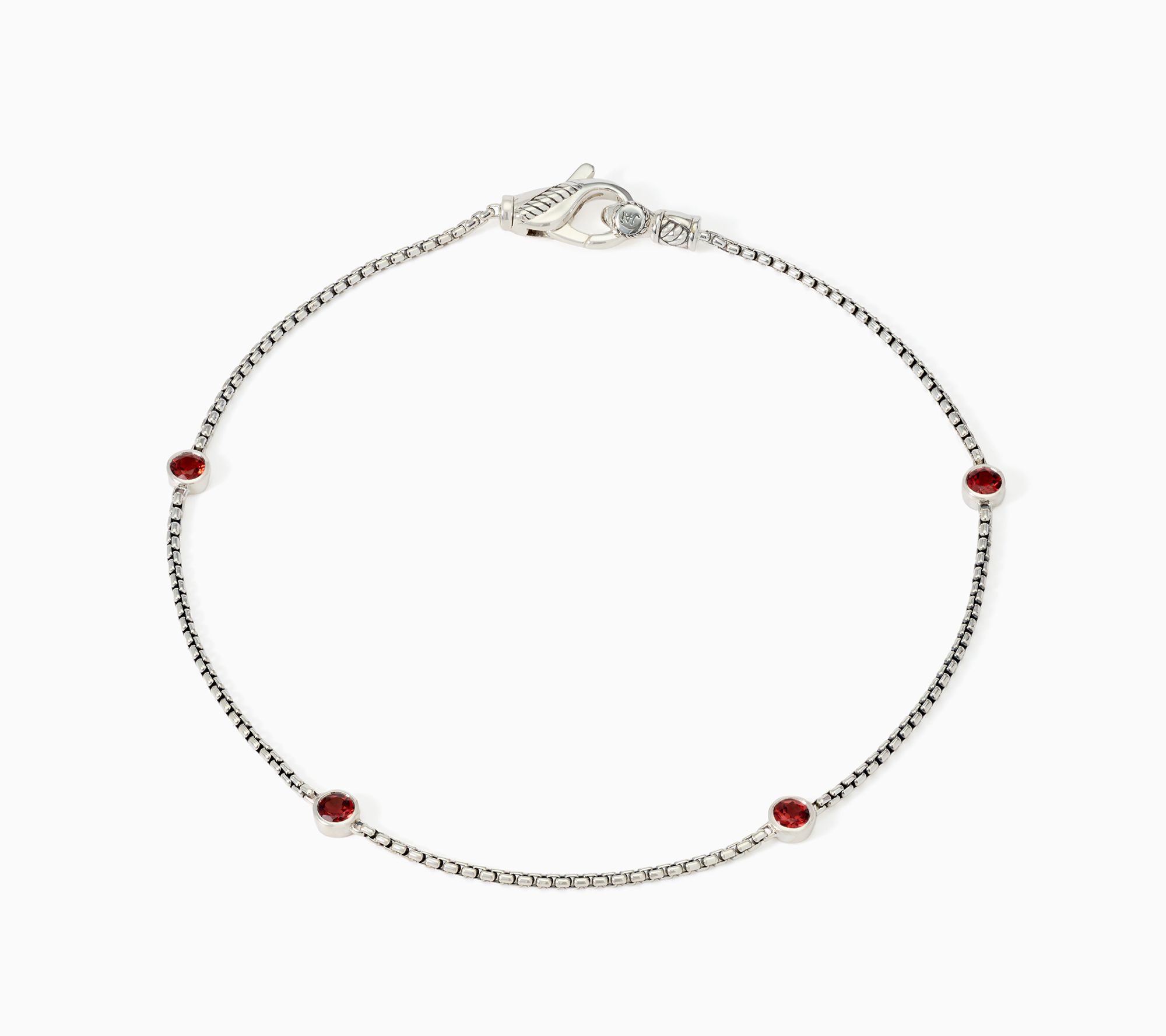 JAI Sterling Silver Baby Box Bezel Set Gemstone Anklet, 4.2g