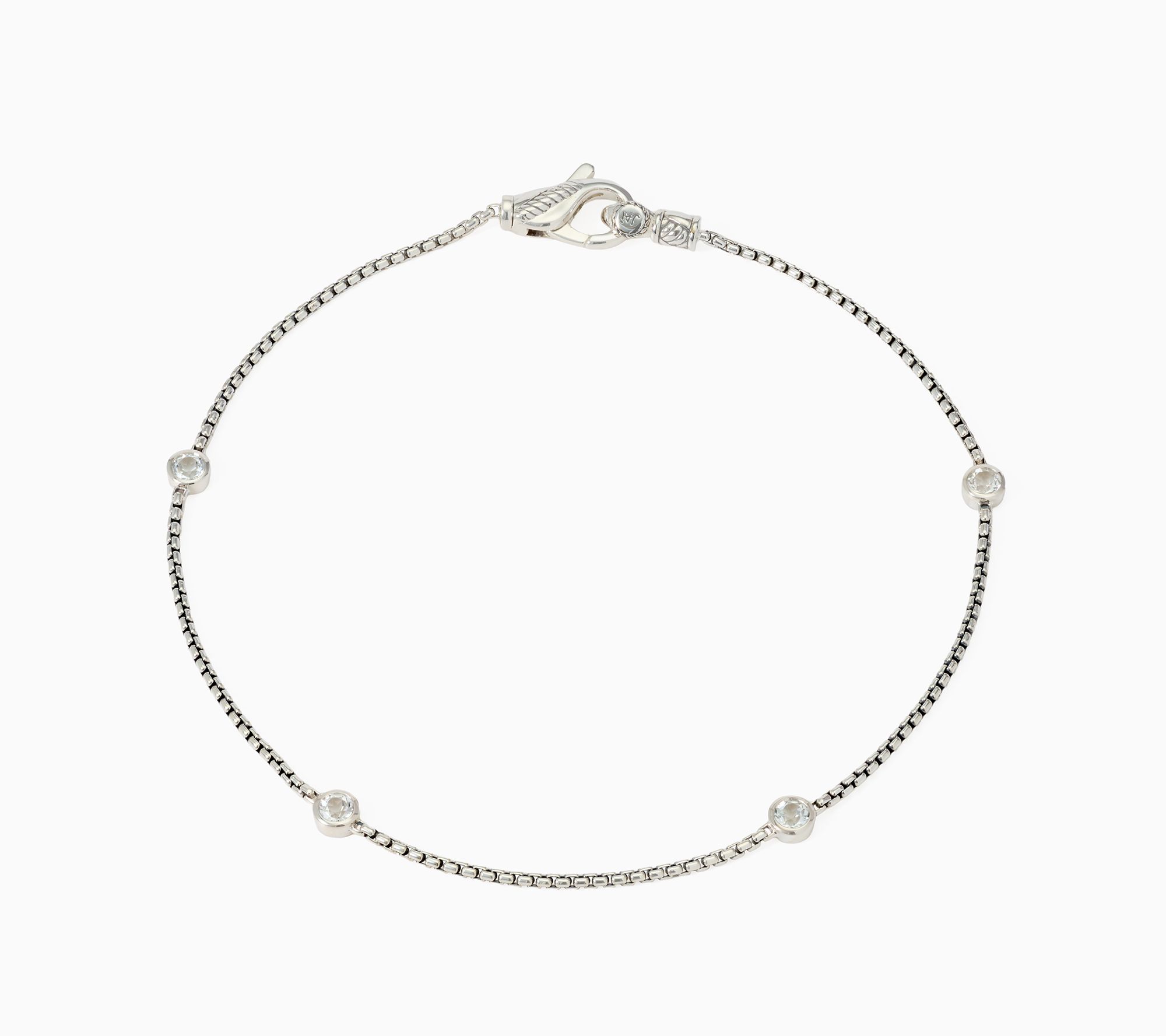 JAI Sterling Silver Baby Box Bezel Set Gemstone Anklet, 4.2g