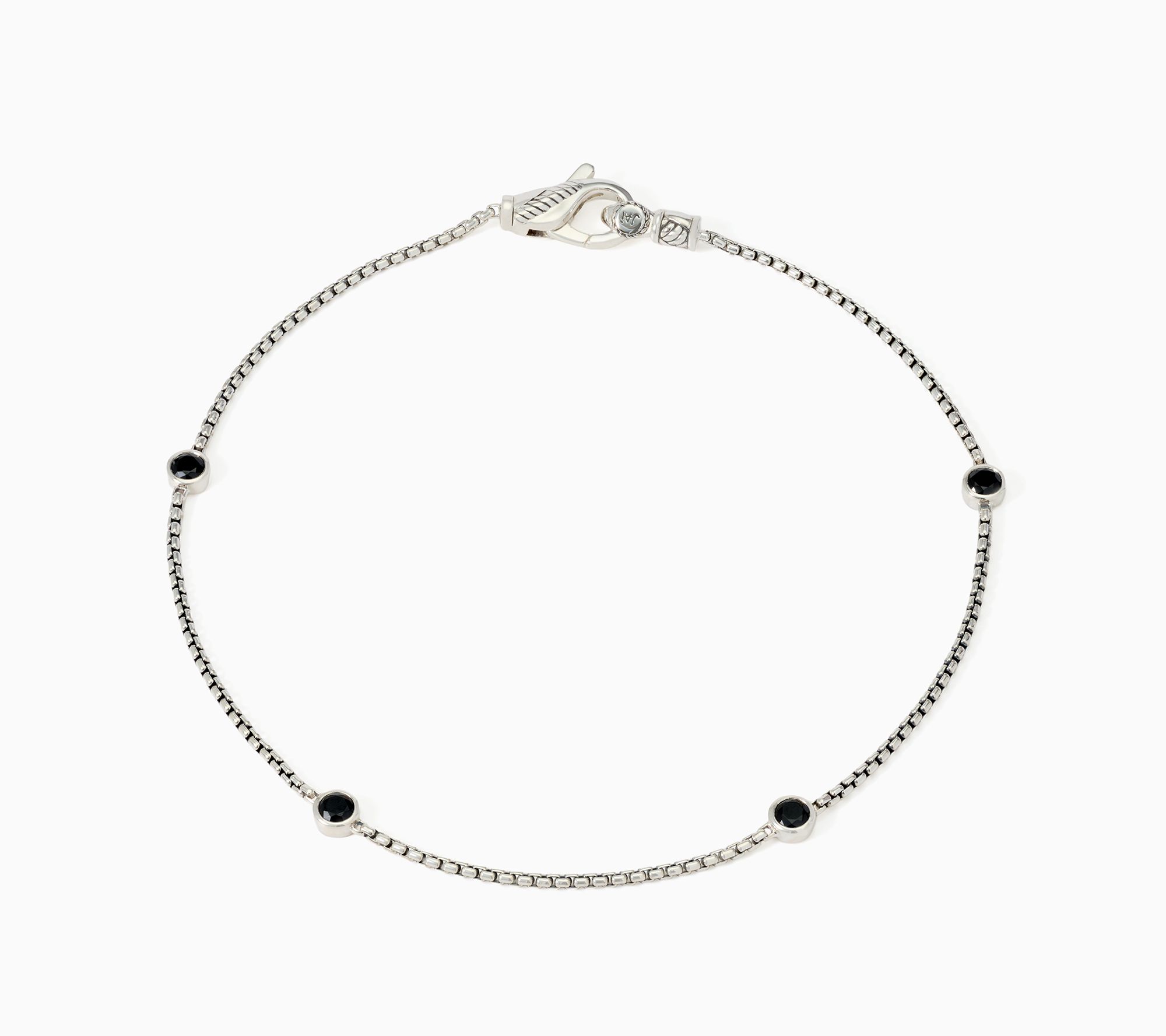 JAI Sterling Silver Baby Box Bezel Set Gemstone Anklet, 4.2g