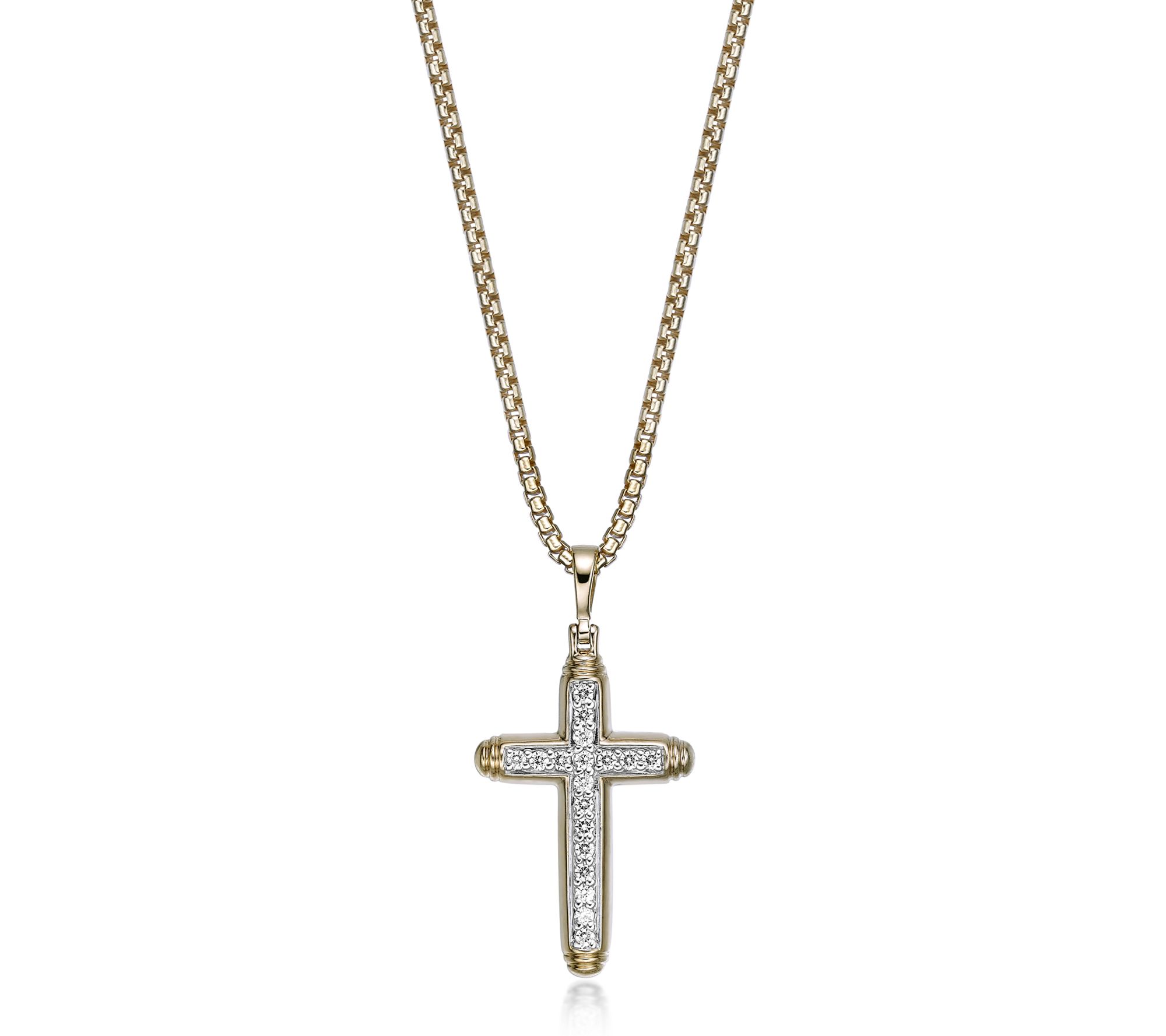 LYNX Men's Rounded Cross Pendant w/ Box Chain,14K Gold Plated