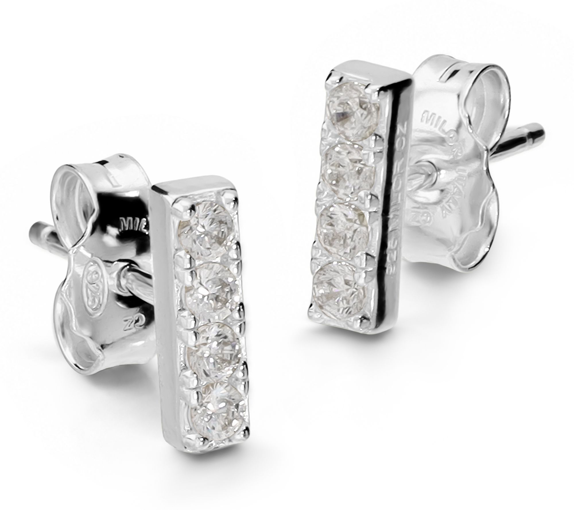 Diamonique Bar Stud Earrings Sterling Silver