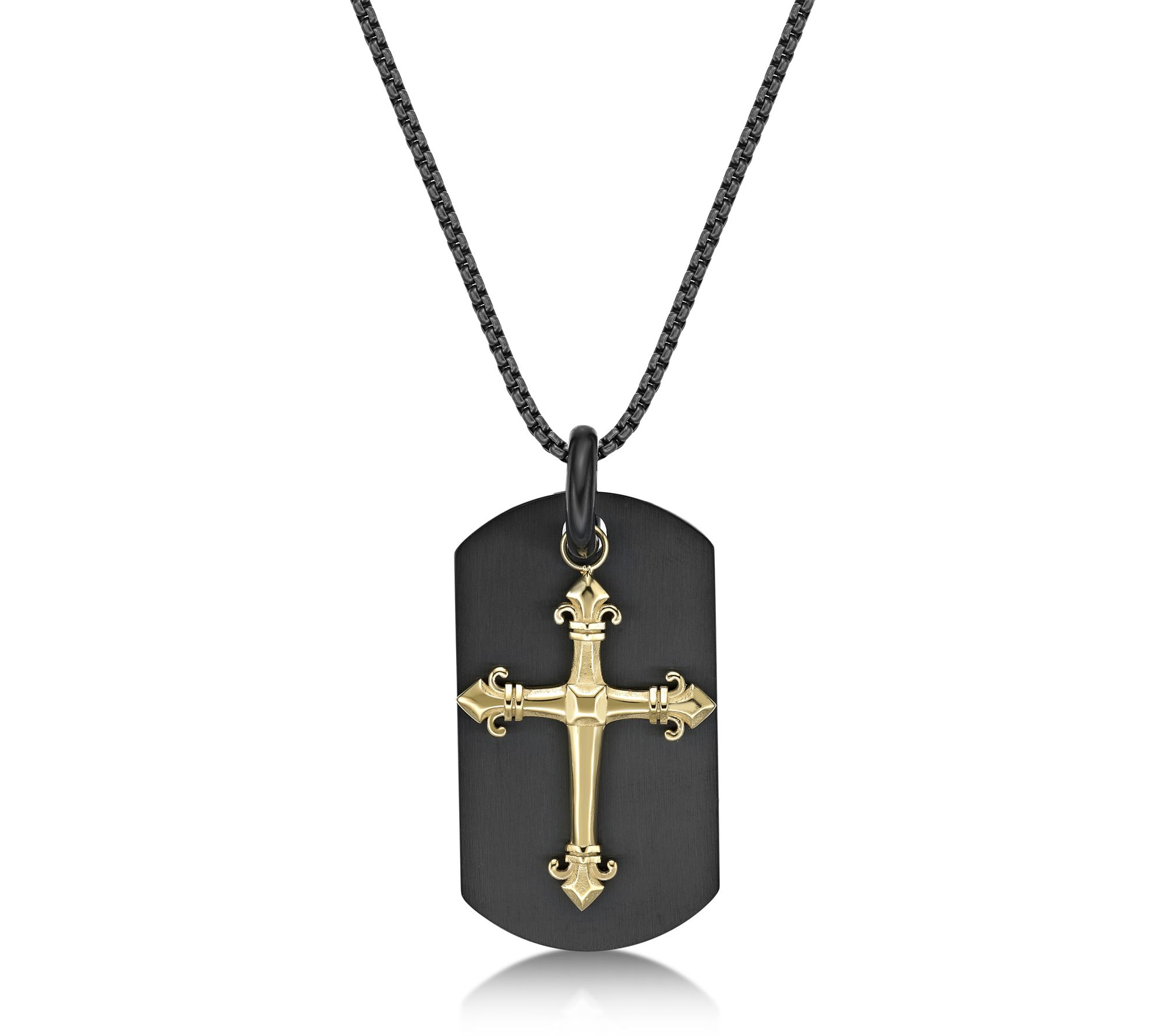 LYNX Men's Stainless Black IP & Gold-Tone Cross Pendant