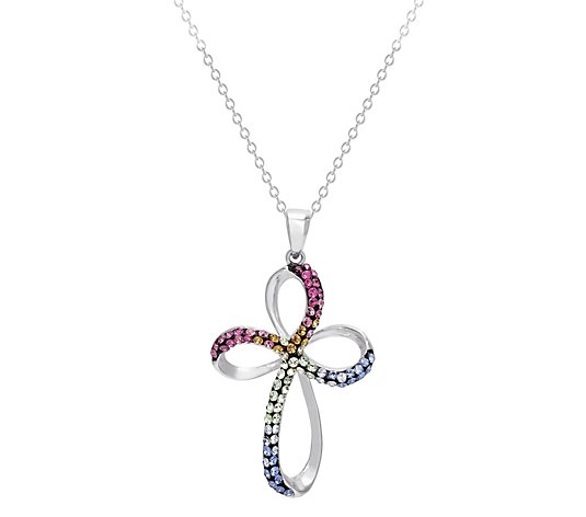 Sterling Silver Rainbow Crystal Cross Pendant w/ Chain