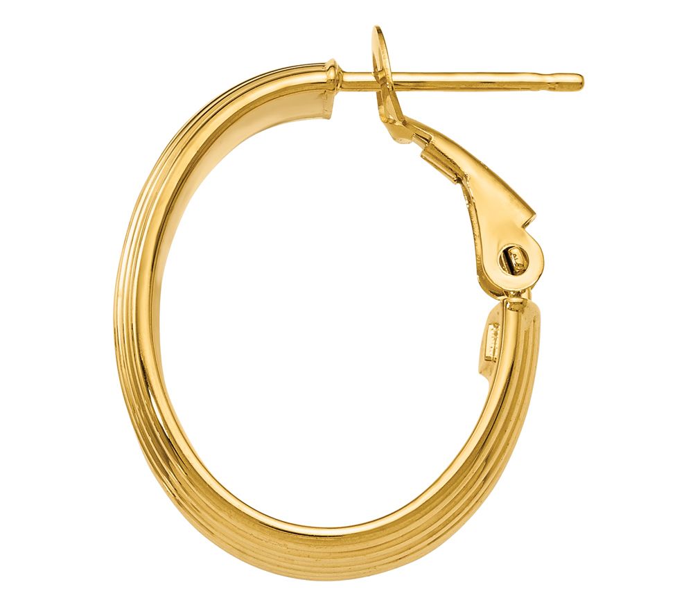 Italian Gold Ribbed Oval Hoop Earrings, 14K - QVC.com