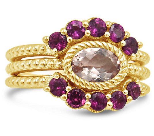 Judith Ripka 14K Gold Multi-Gemstone Ring Set