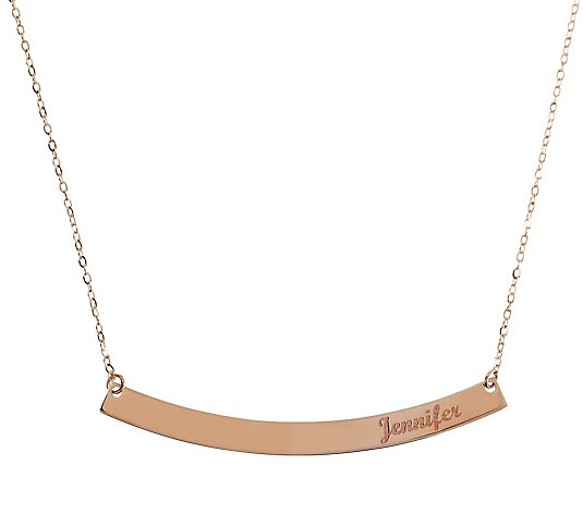 Italian Gold 18" Personalized Curved Bar Necklace, 14K Gold