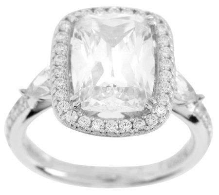 Epiphany Diamonique 4.40 ct tw Emerald Cushion Cut Framed Ring - QVC.com