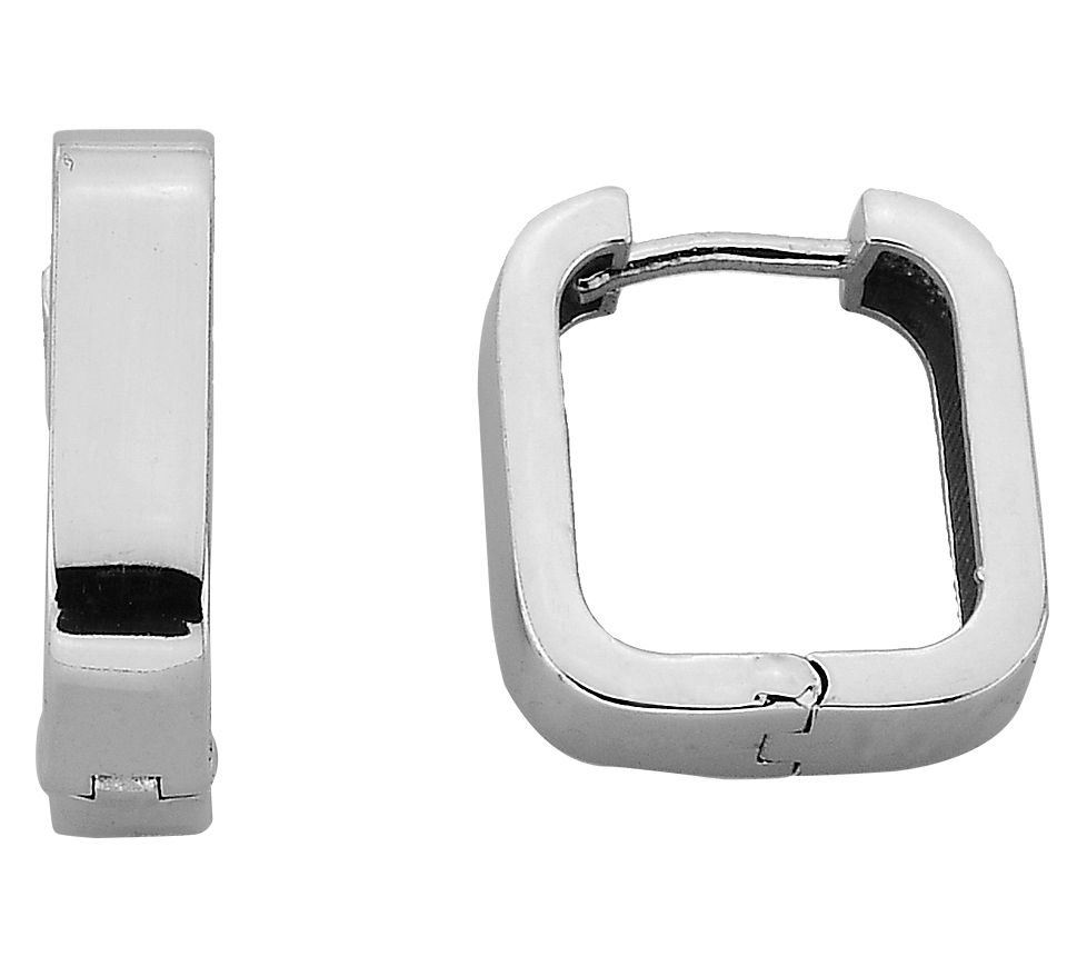 Silver Style Square Hinged Hoop Earrings, Sterling
