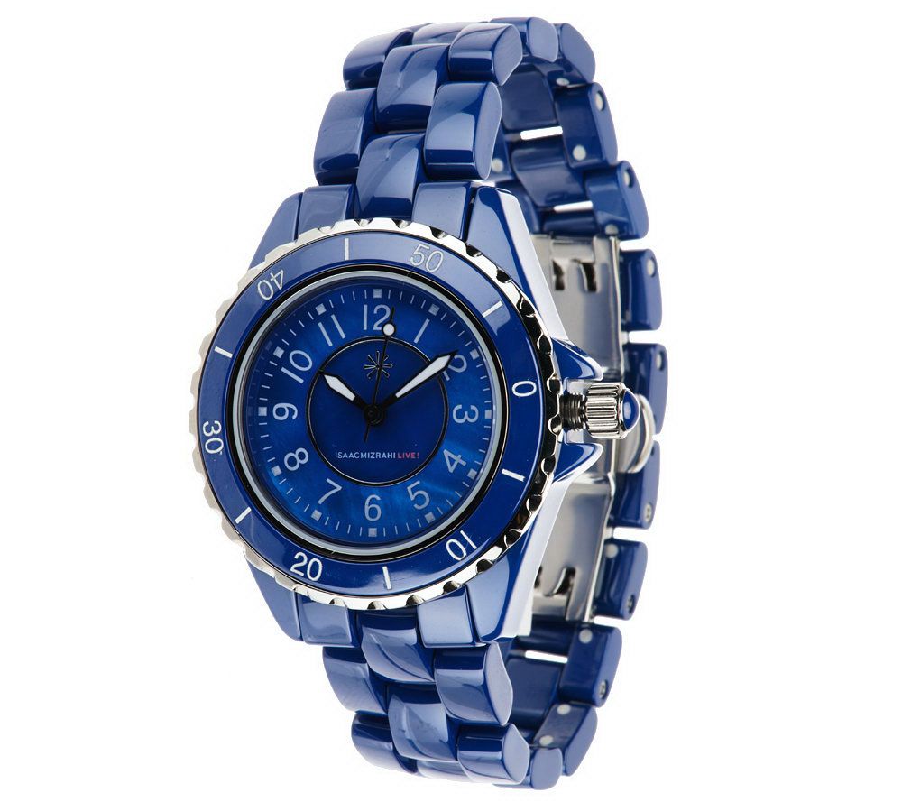 "As Is" Isaac Mizrahi Live! Ceramic Watch with Motherof Pearl Dial