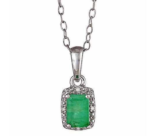 Sterling Emerald-Shaped Gemstone Pendant with Chain