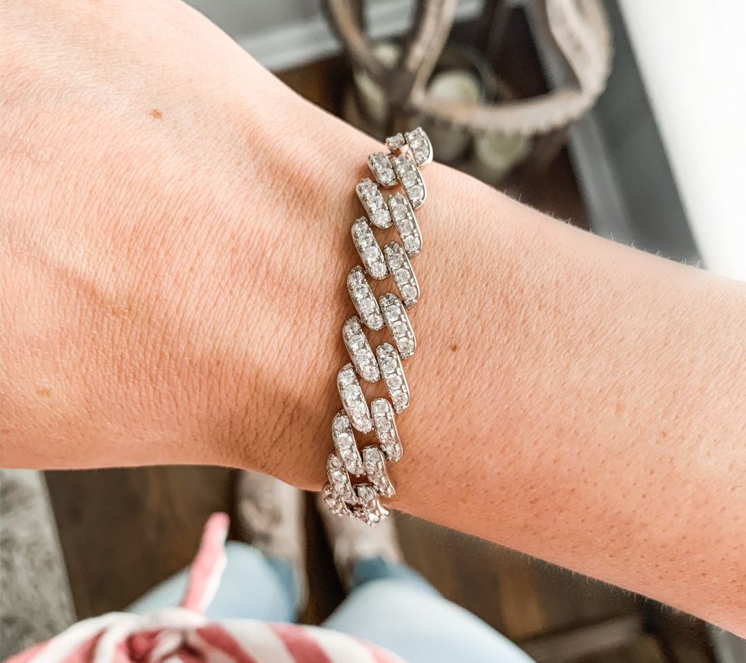 Diamonique Curb Link Adjustable Bracelet, Sterling Silver