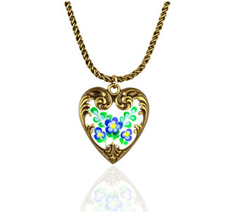 Anne Koplik  Blue Flower Heart Necklace