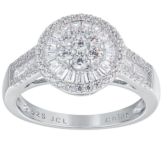 Diamonique Round Cut Halo Engagement Ring, Sterling